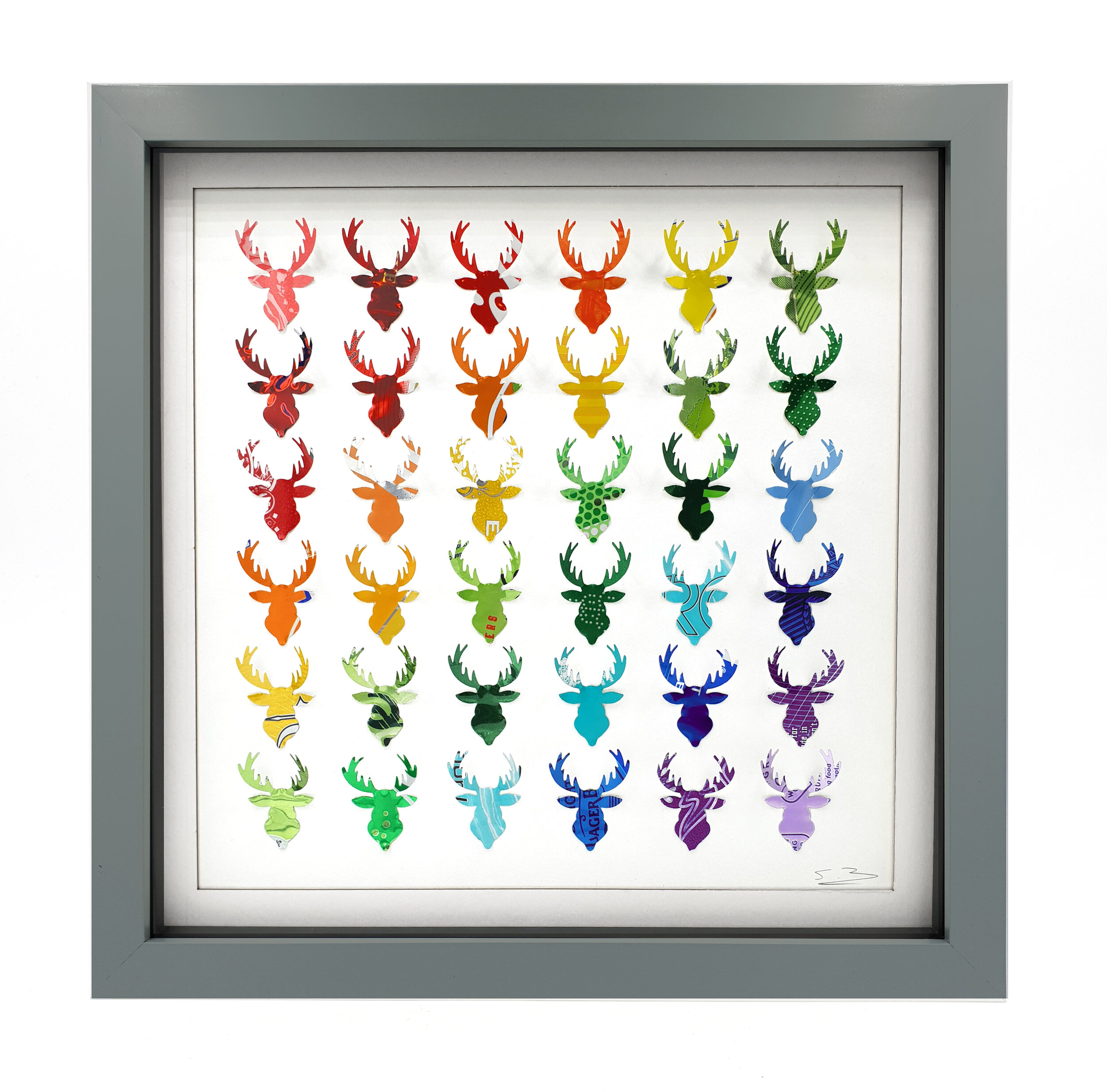 Rainbow Stag Head colourful sustainable can gradient grey frame