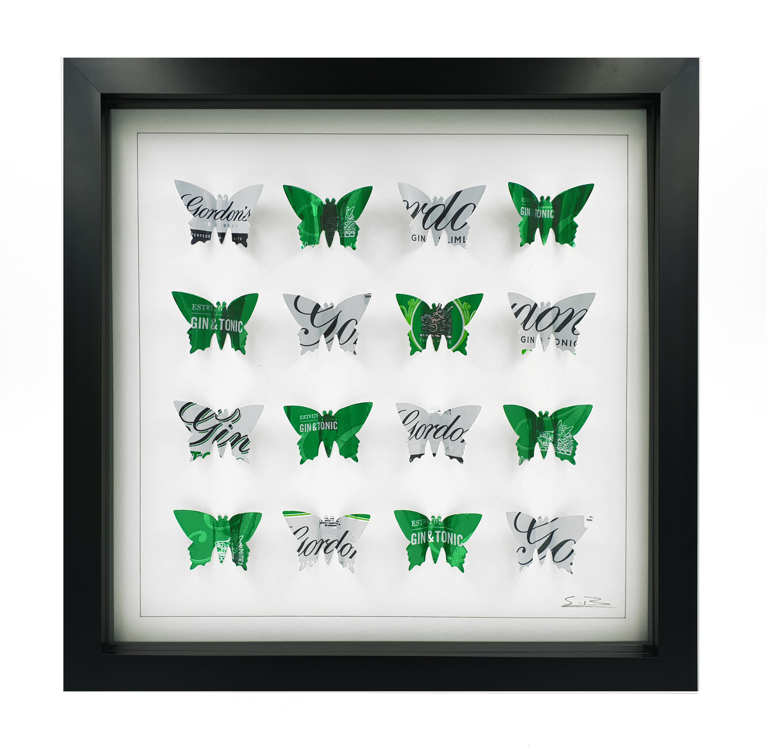  Gin and Tonic green and white 4x4 butterfly pattern black frame
