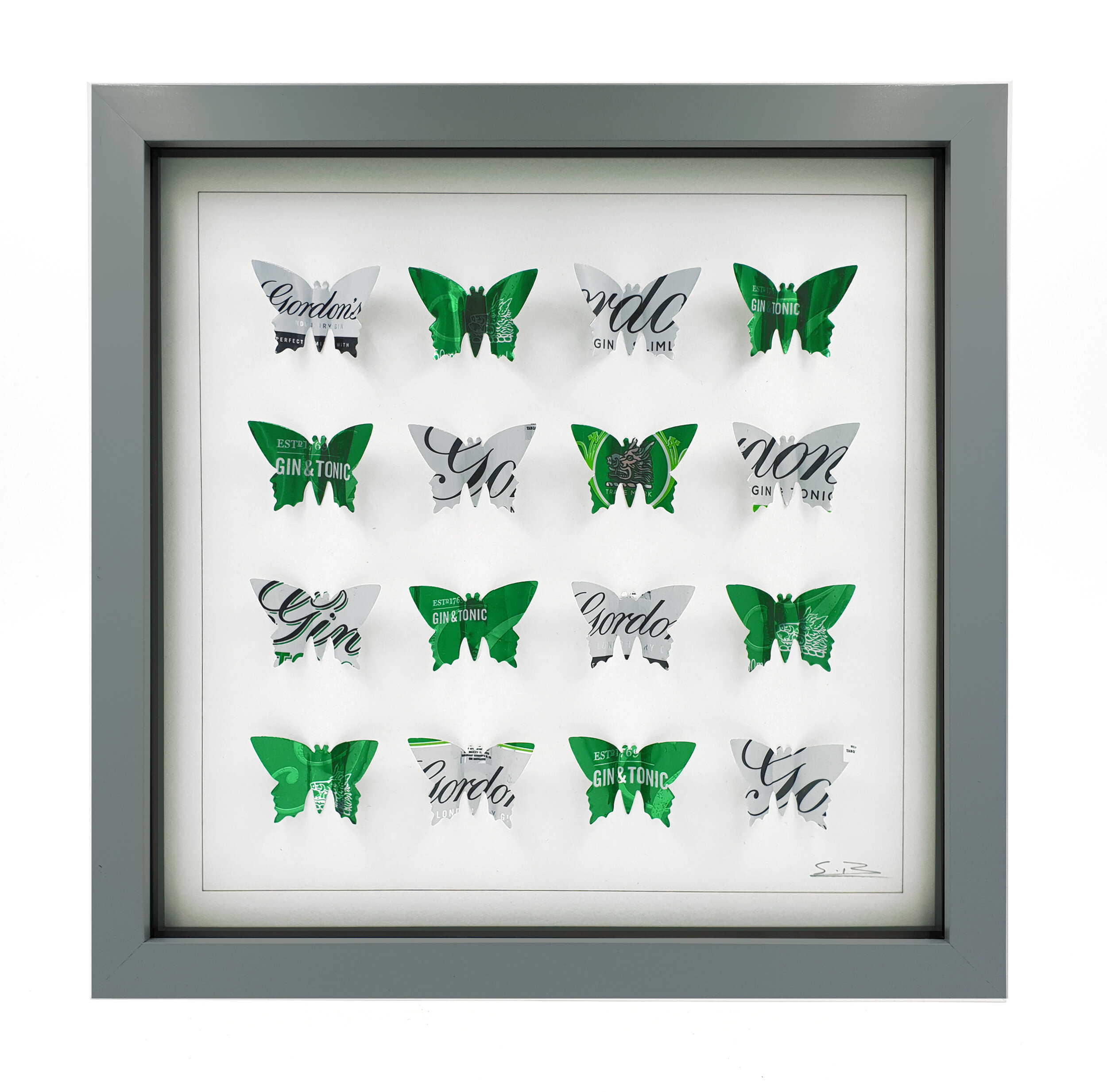  Gin and Tonic green and white 4x4 butterfly pattern grey frame 