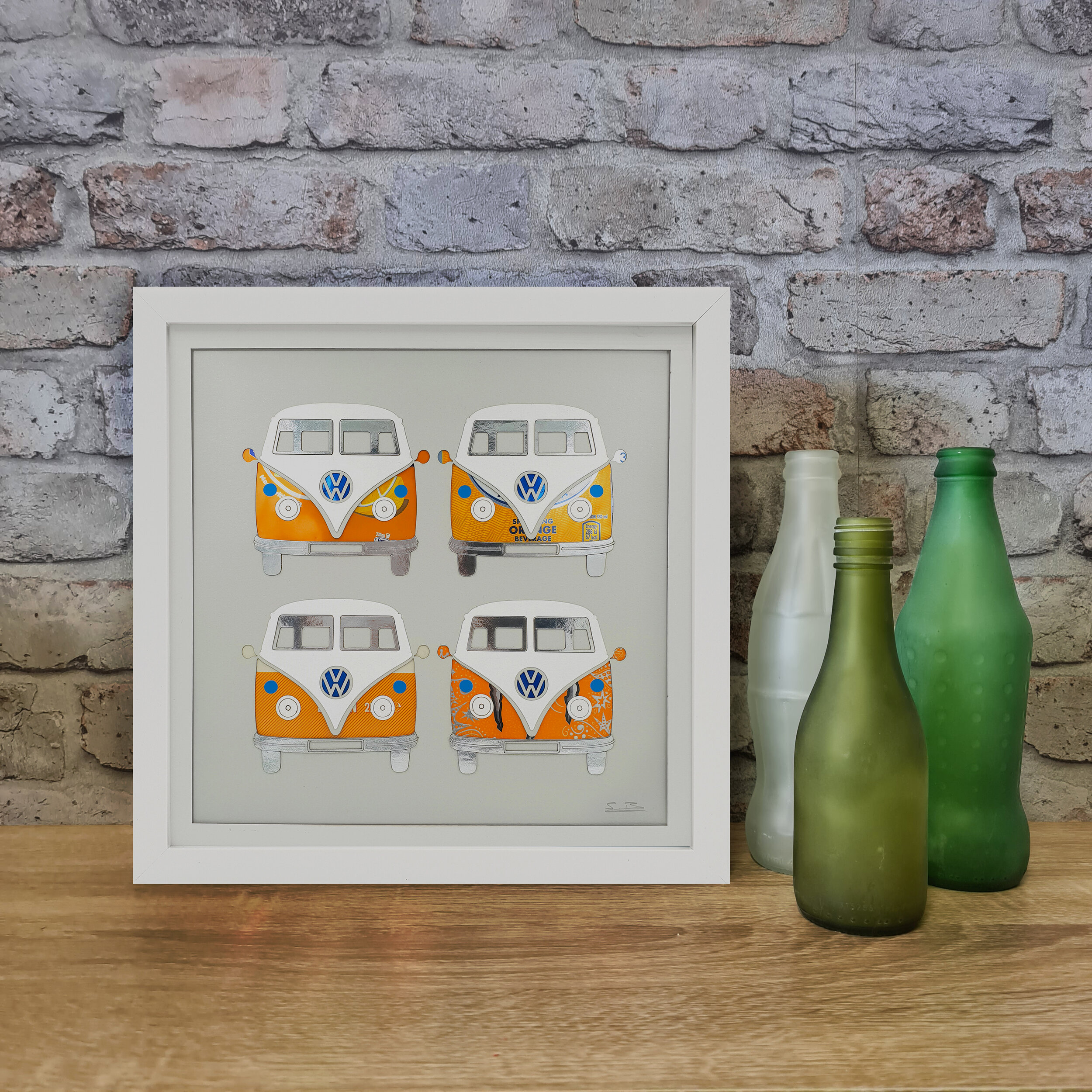 Retro VW Campers Orange upcycled can wall art 