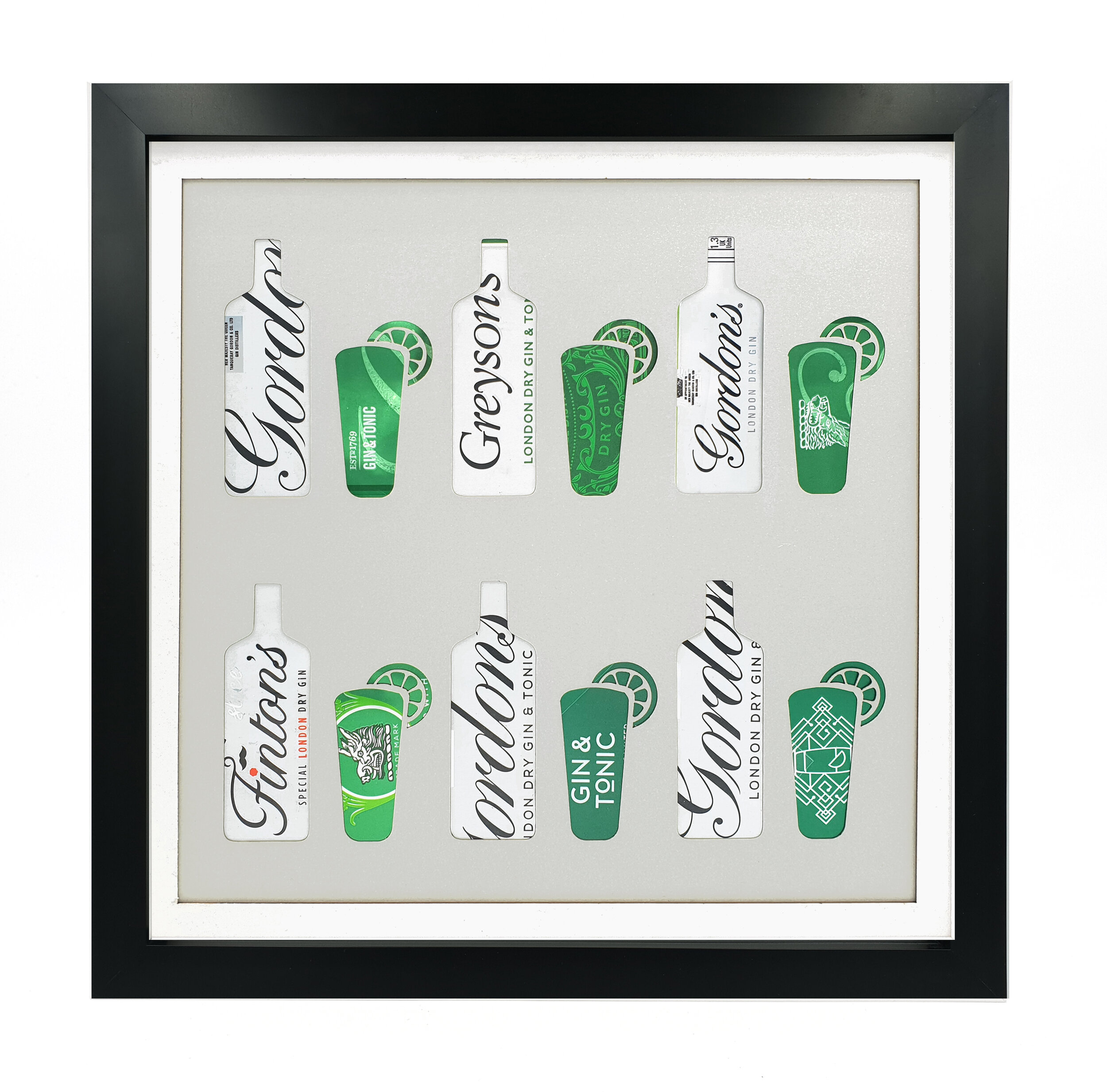 Gin &amp; Tonic Silhouette green and white beverage design black frame