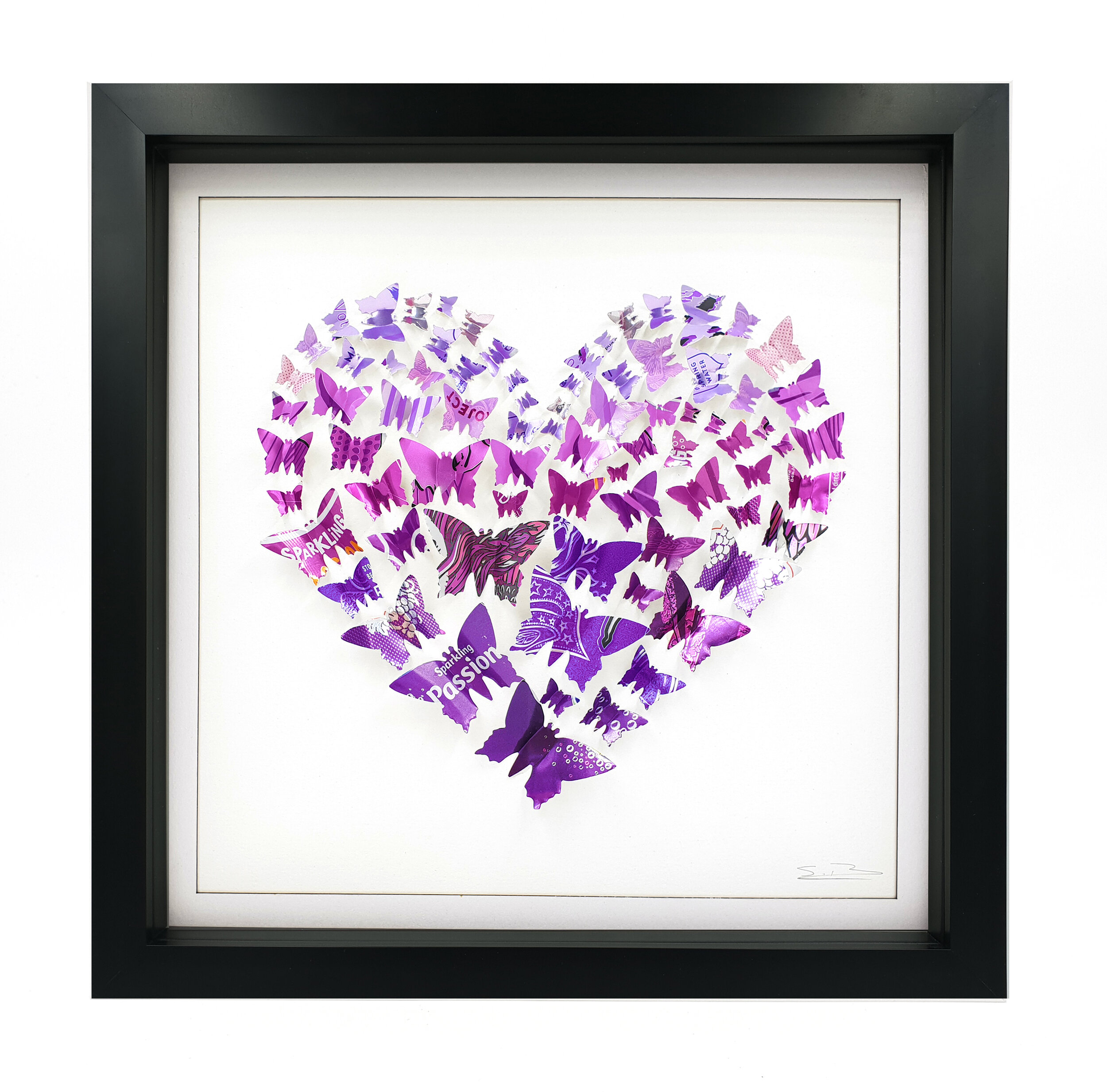 Purple Butterfly Heart Medium can eco art black frame 