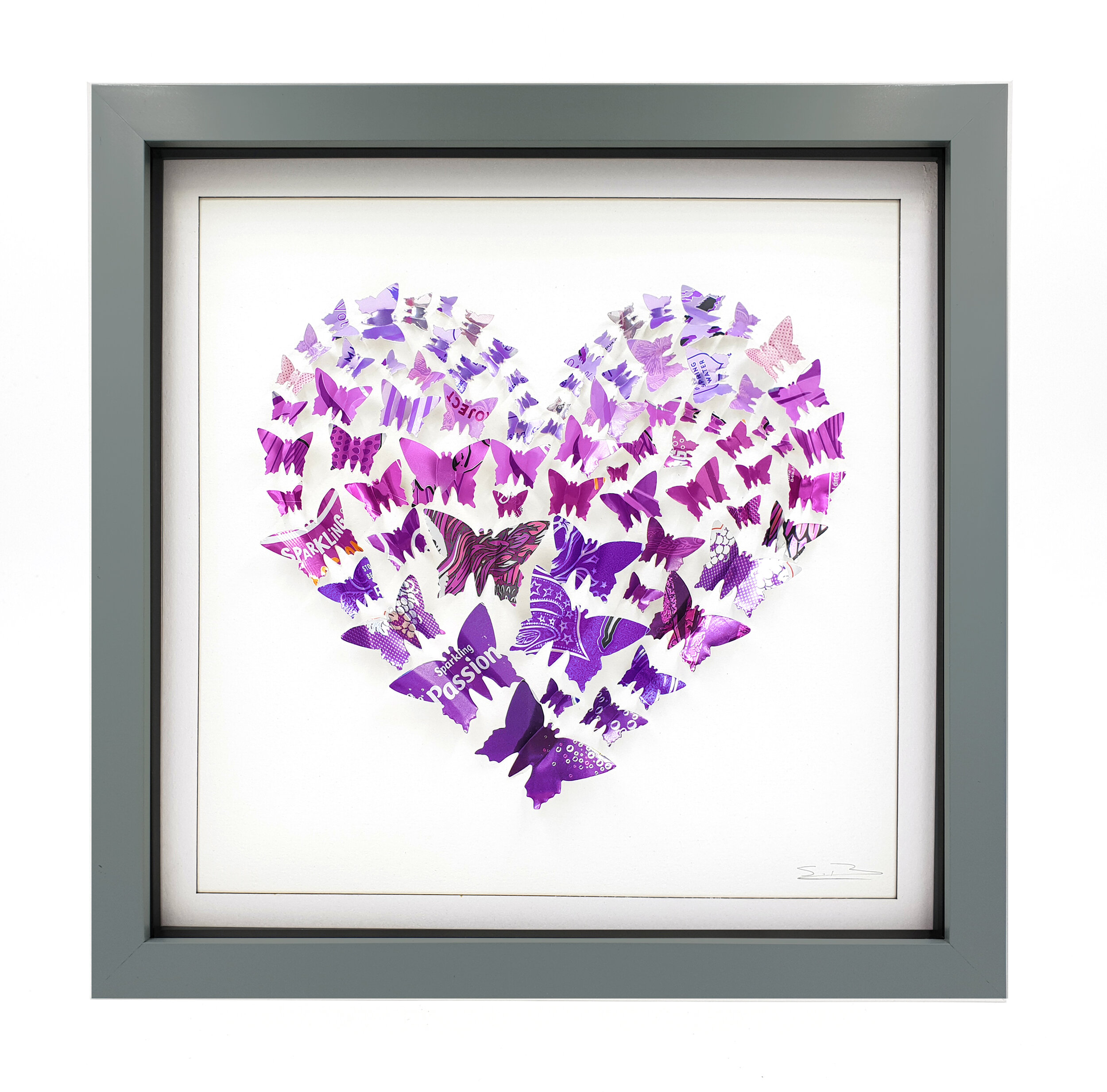 Purple Butterfly Heart Medium can eco art grey frame 