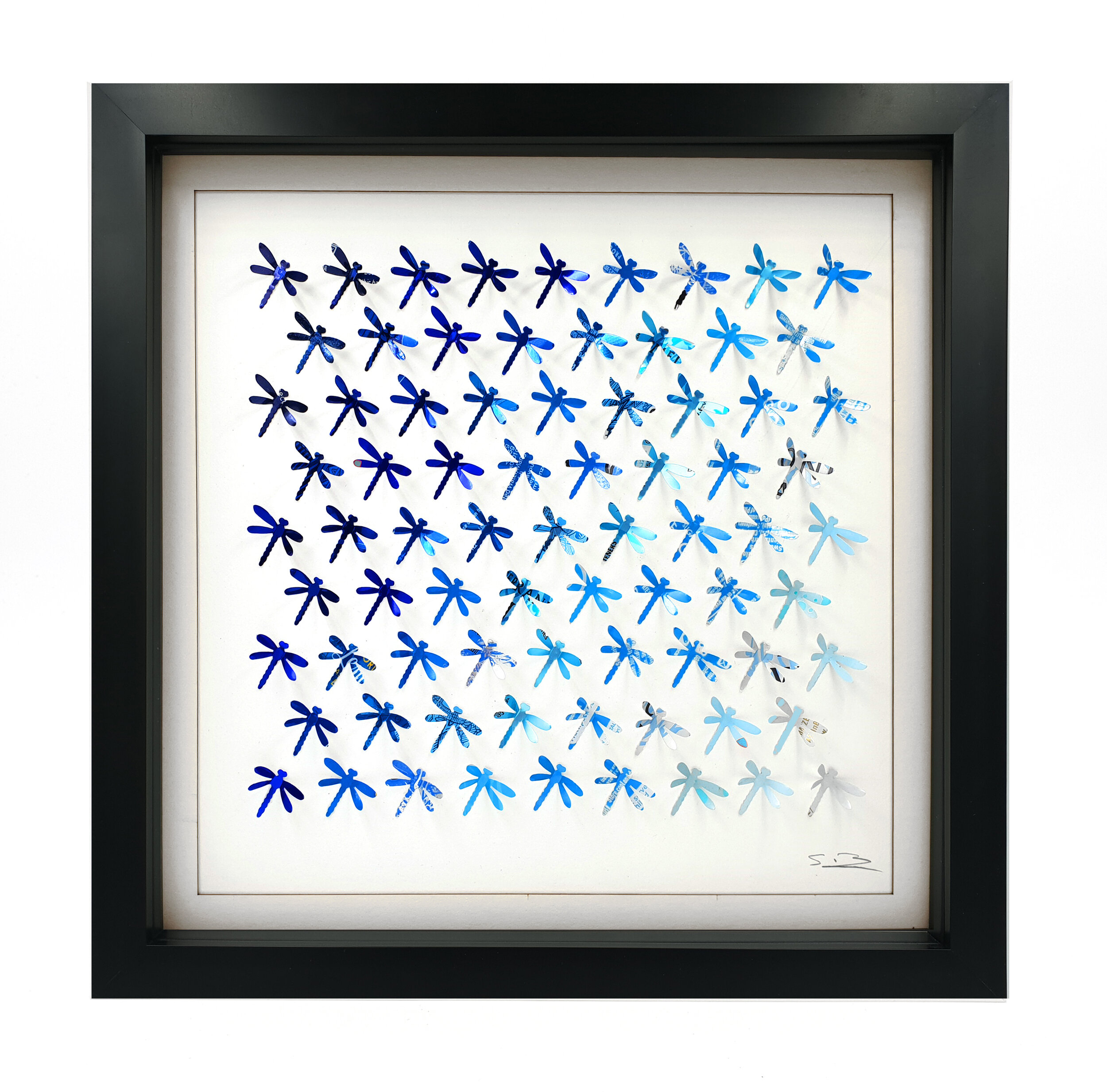 Blue Dragonflies recycled can gradient black frame 