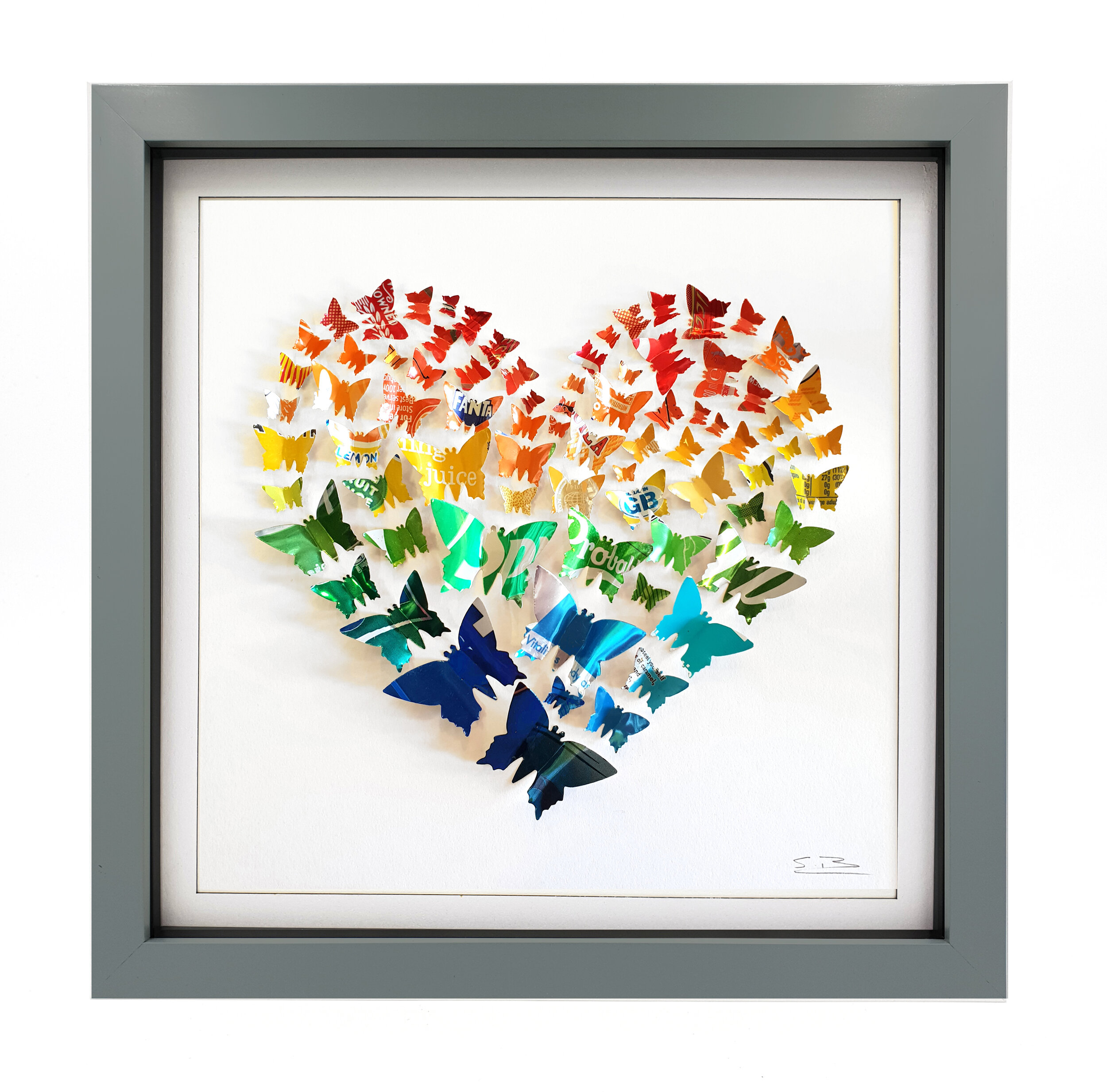 Rainbow Heart colourful can pattern grey frame 