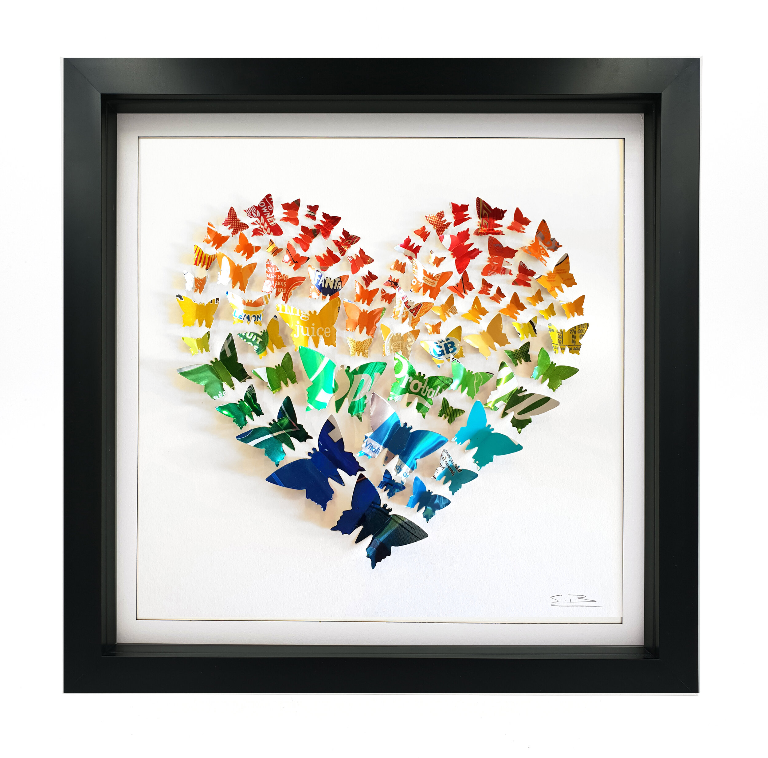 Rainbow Heart colourful can pattern black frame 