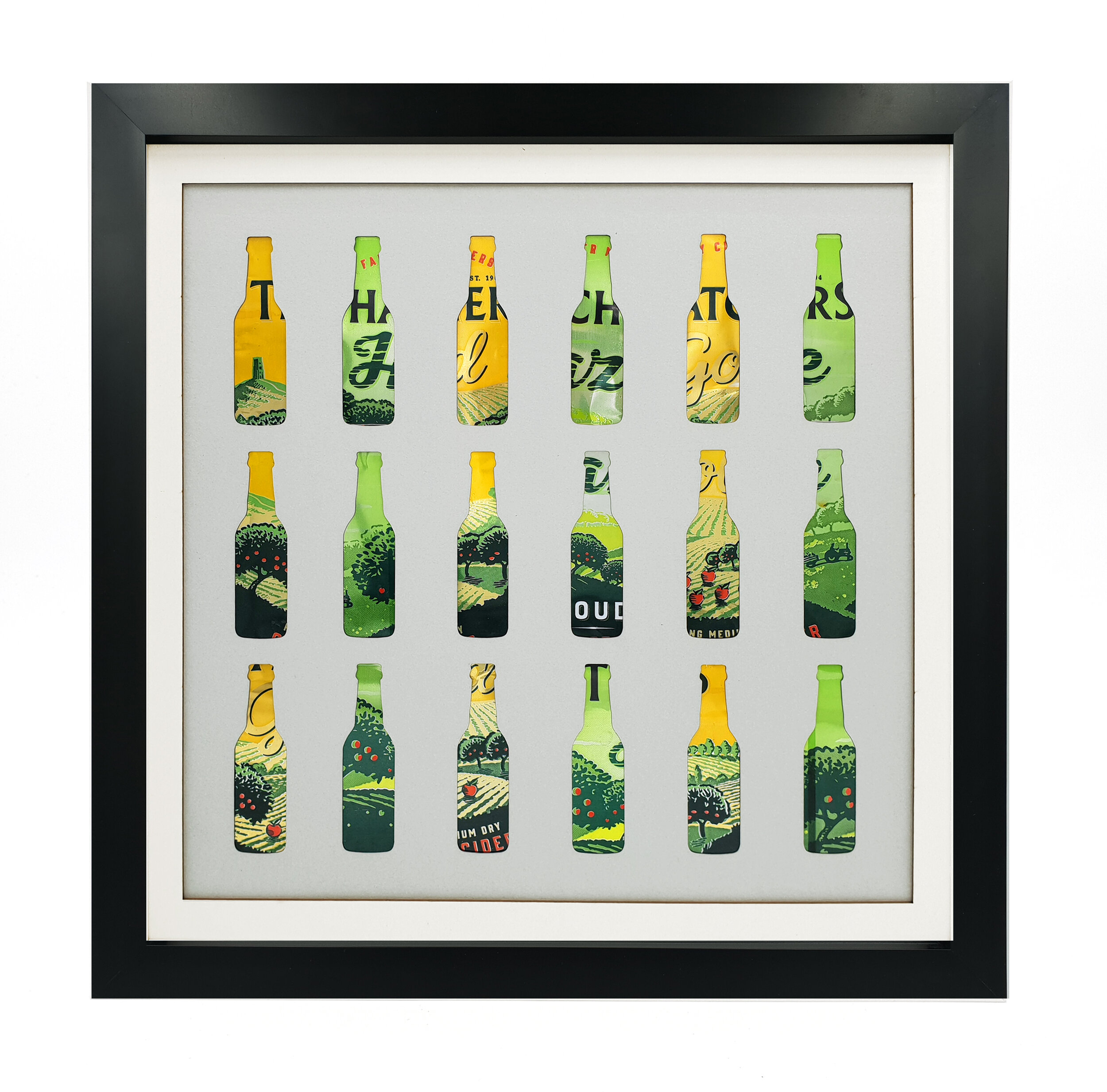 Thatchers Silhouette green and yellow upcycled can wall art black frame 