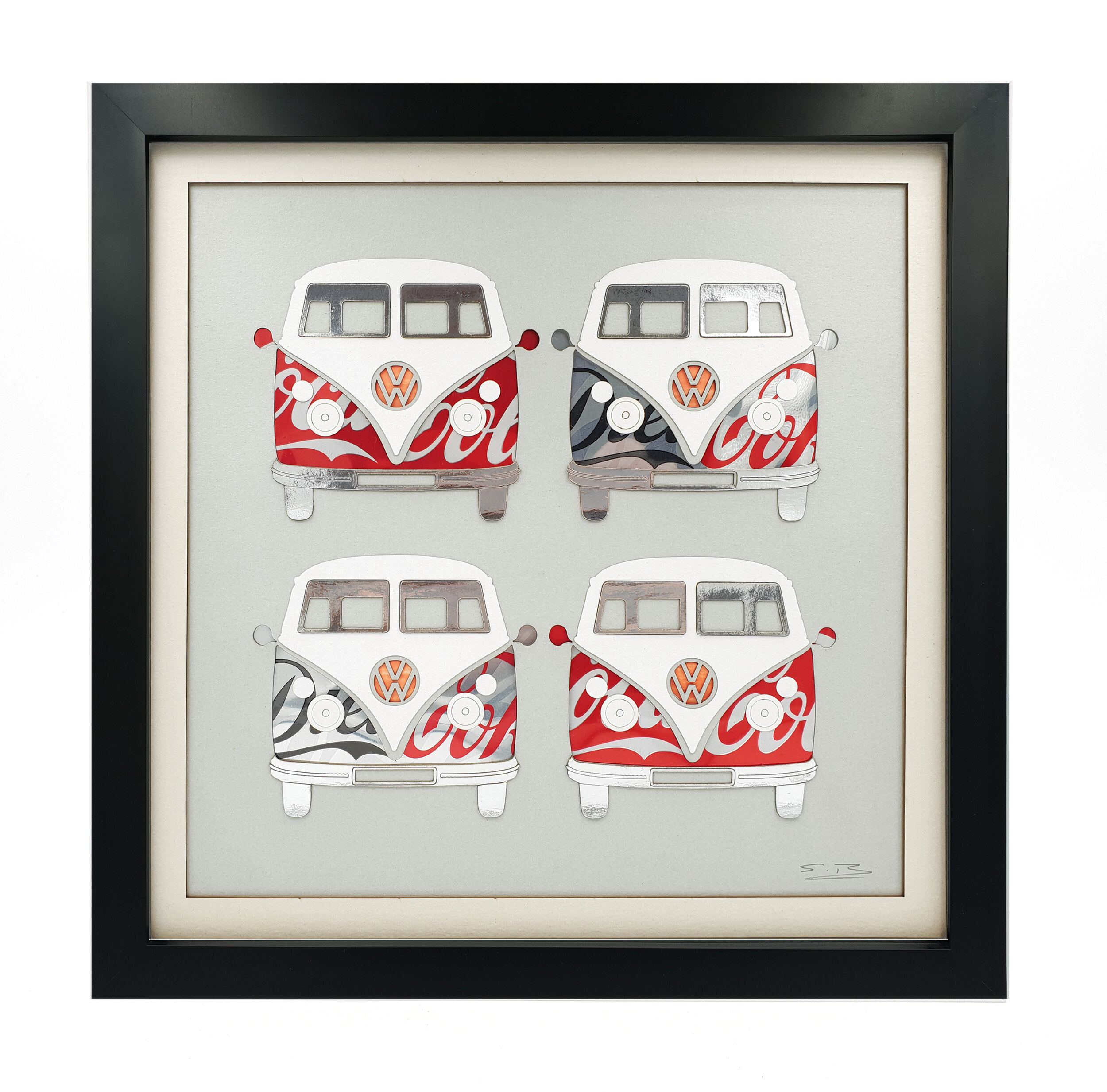VW Campers Coca-Cola sustainable reused can wall design black frame 