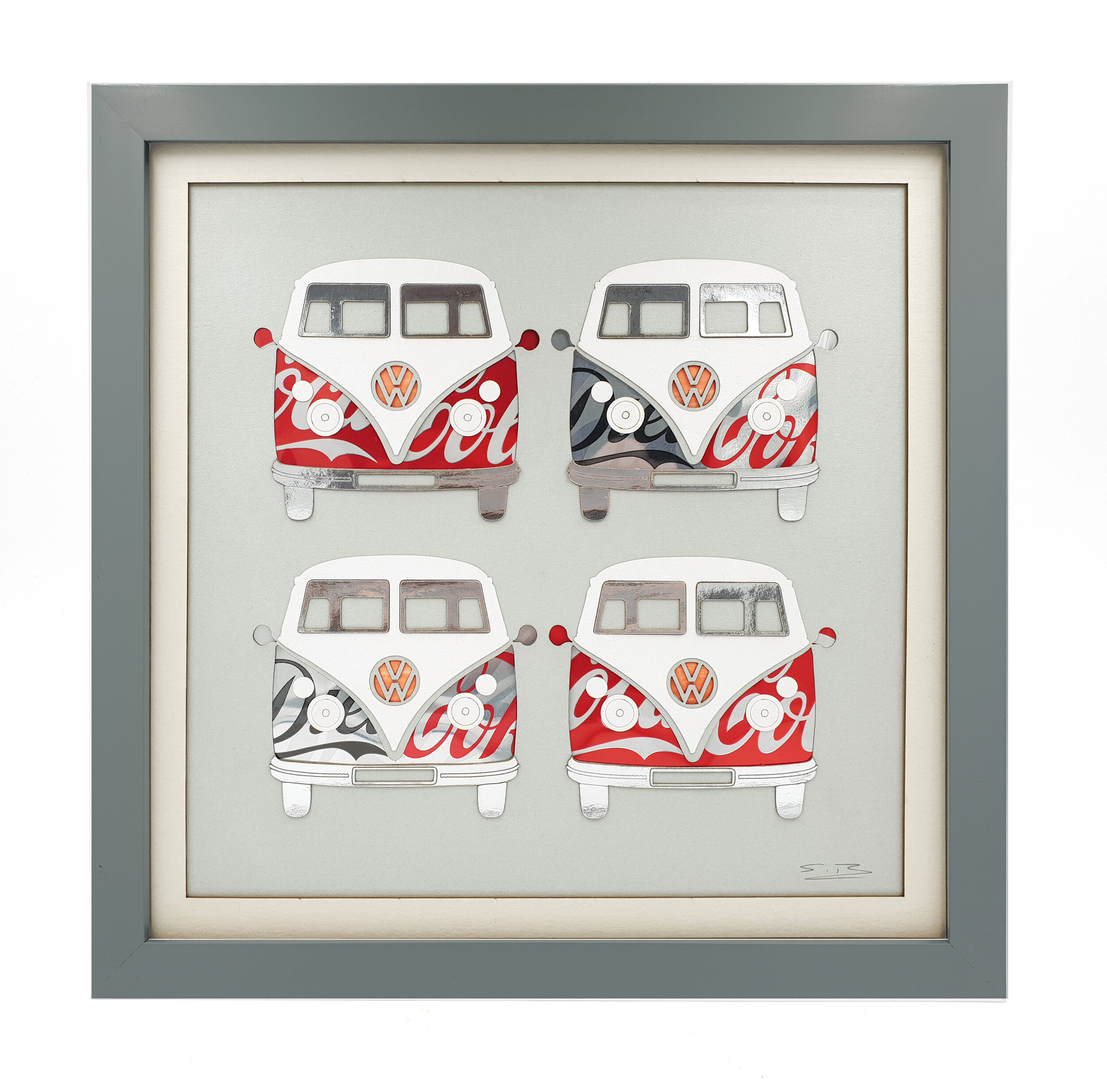 VW Campers Coca-Cola sustainable reused can wall design grey frame 