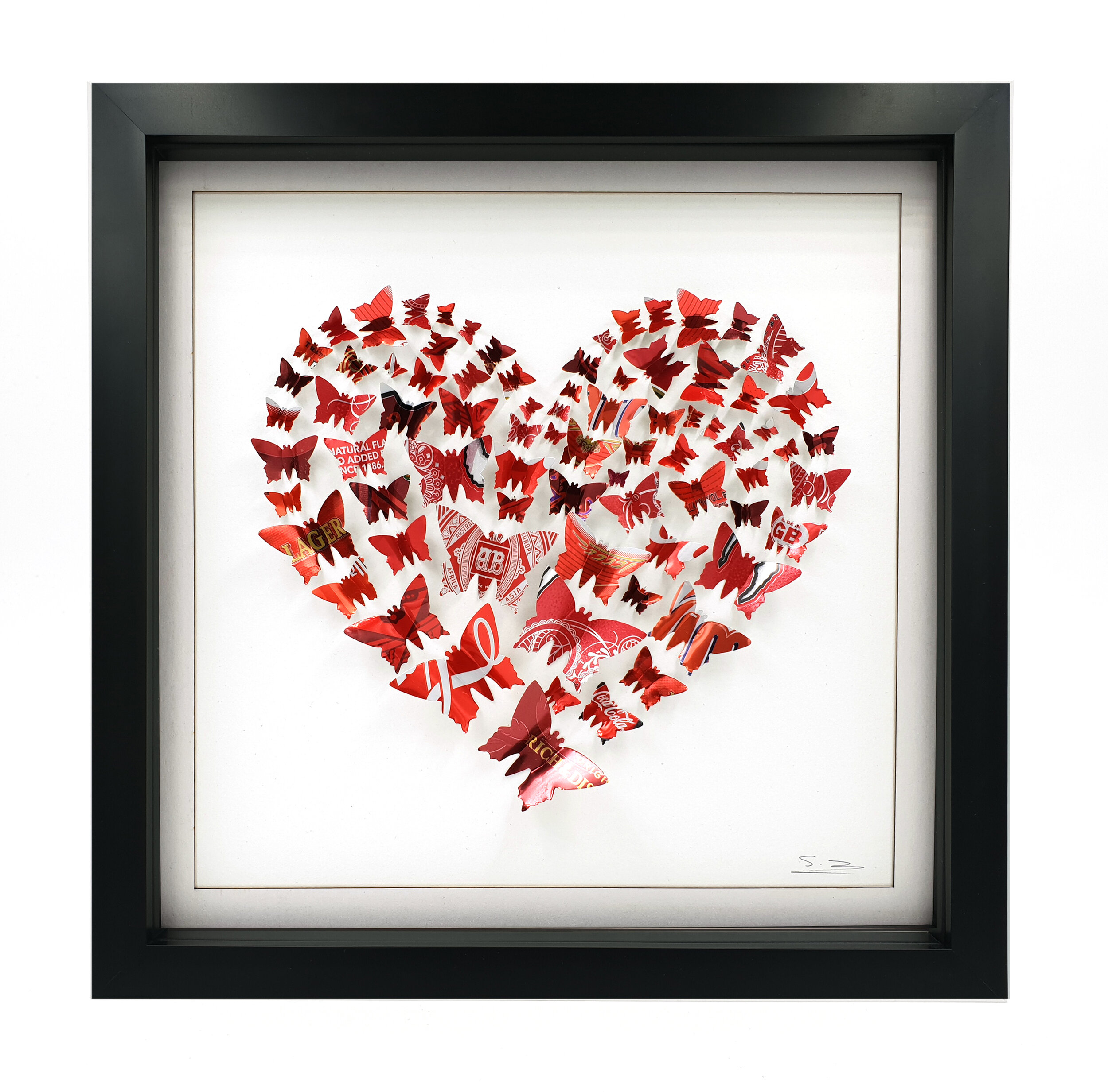 Red Butterfly Heart Medium sustainable house decoration black frame 