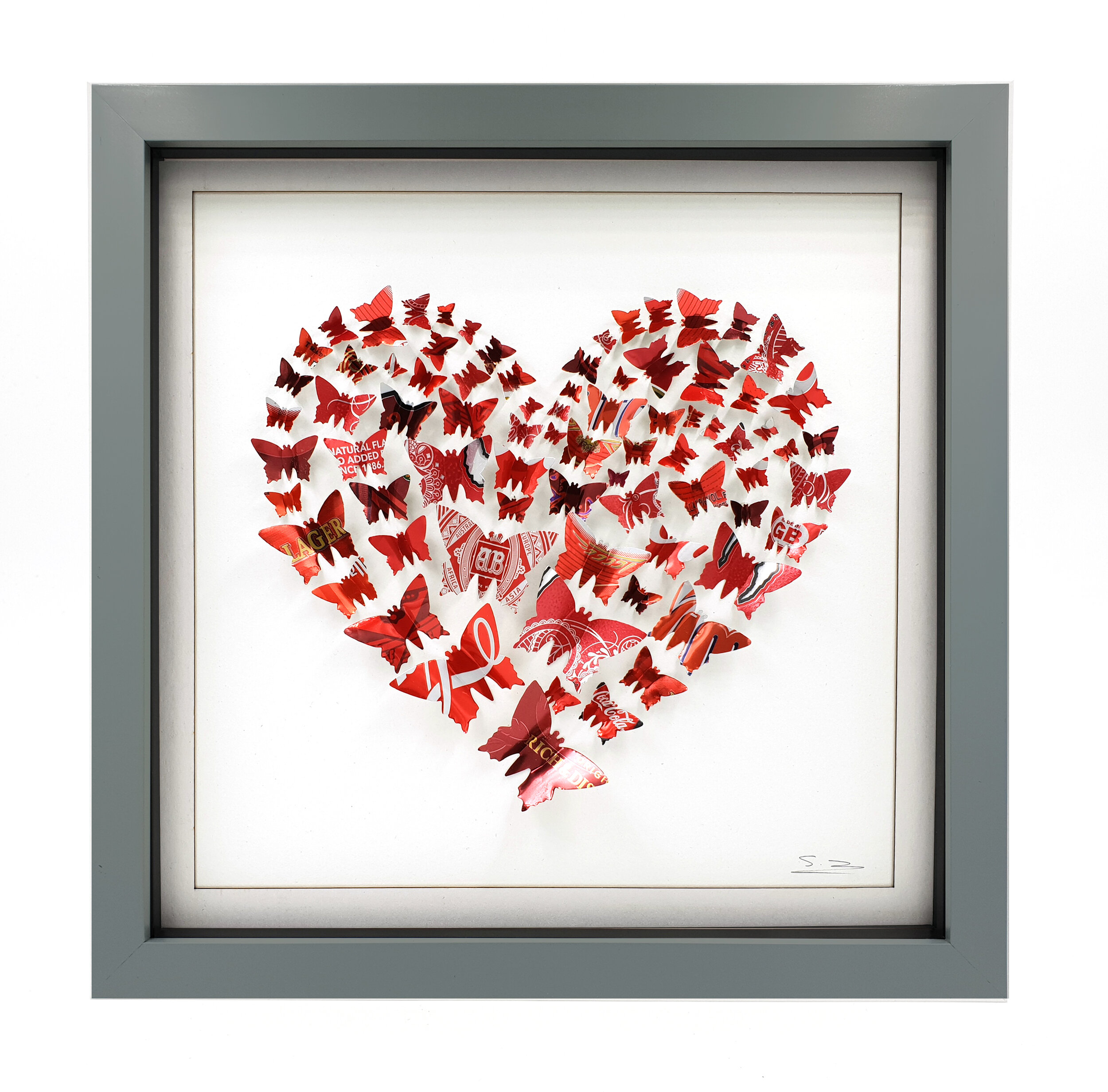 Red Butterfly Heart Medium sustainable house decoration grey frame 
