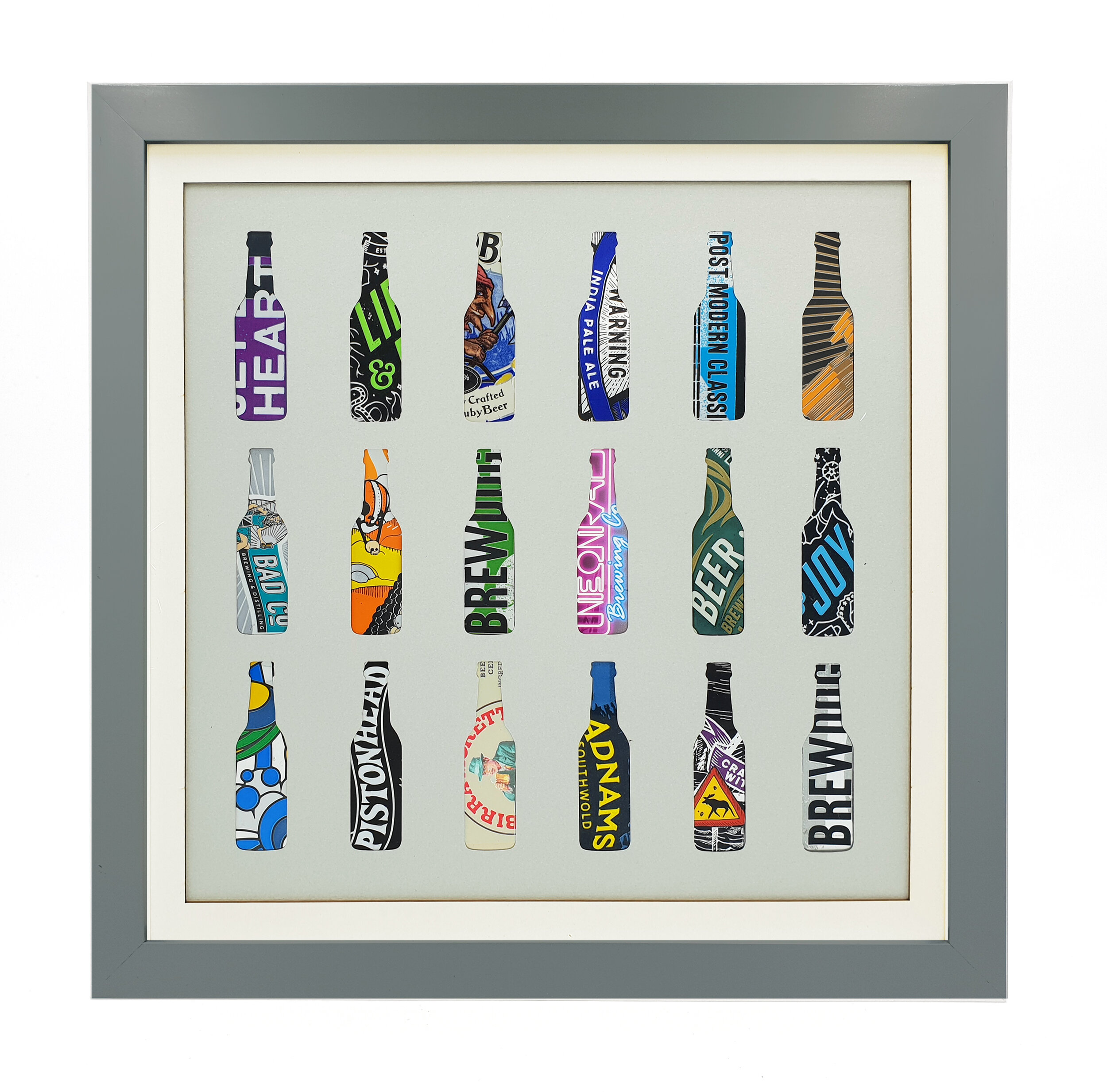 Craft Beers Silhouette upcycled can eco art grey frame 