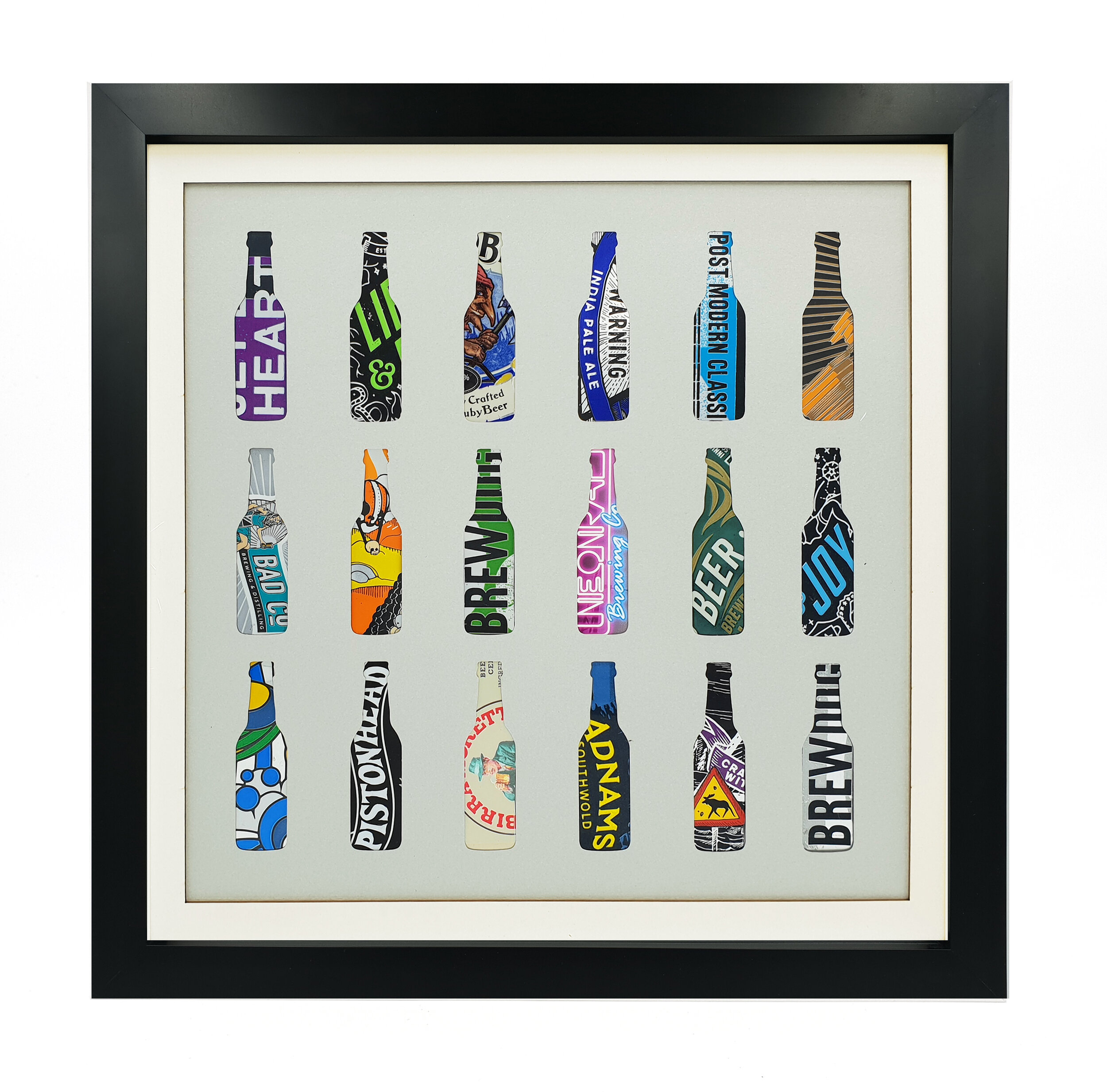 Craft Beers Silhouette upcycled can eco art black frame