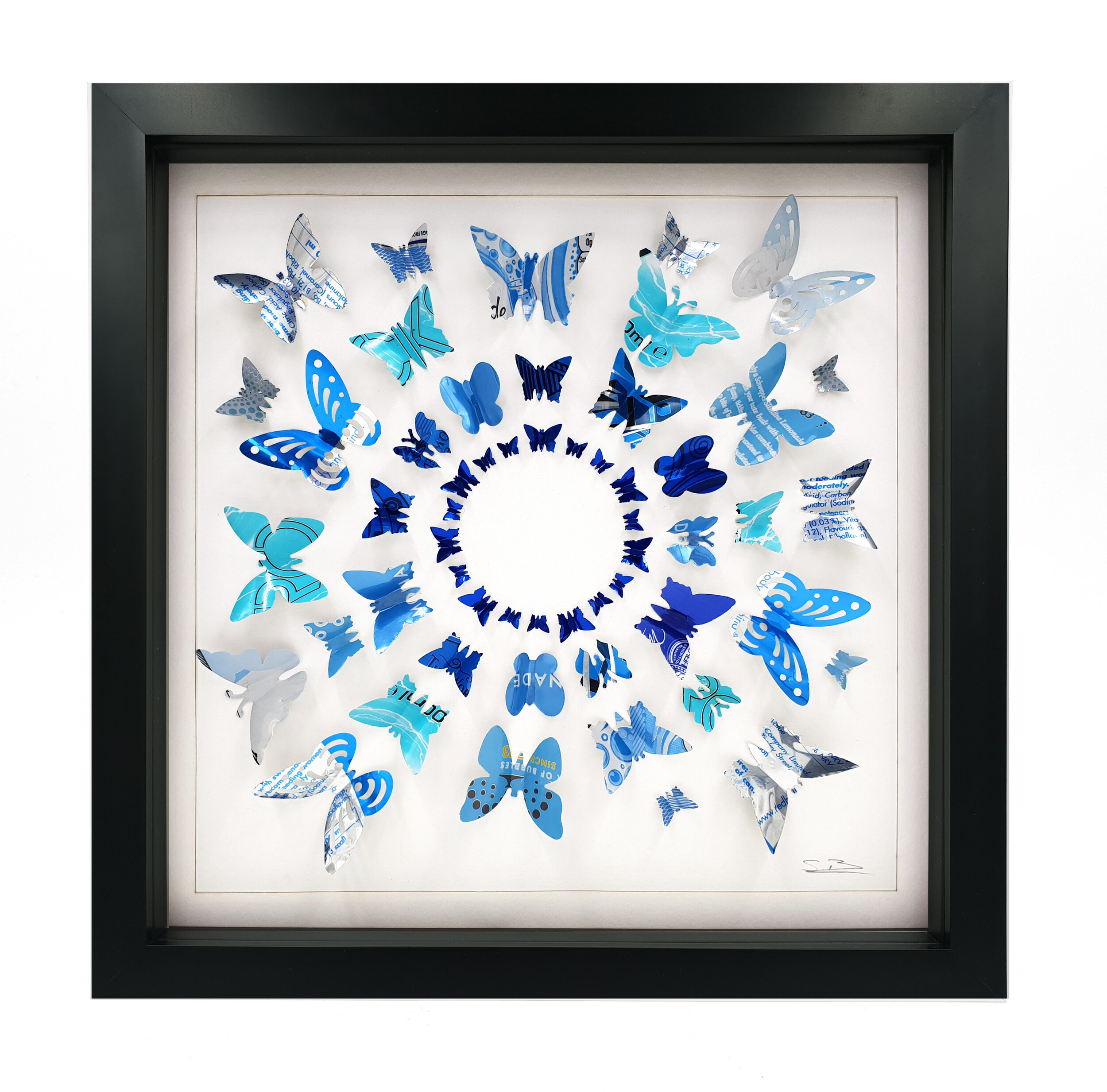 Blue Butterfly Circles 3D eco house decoration black frame 