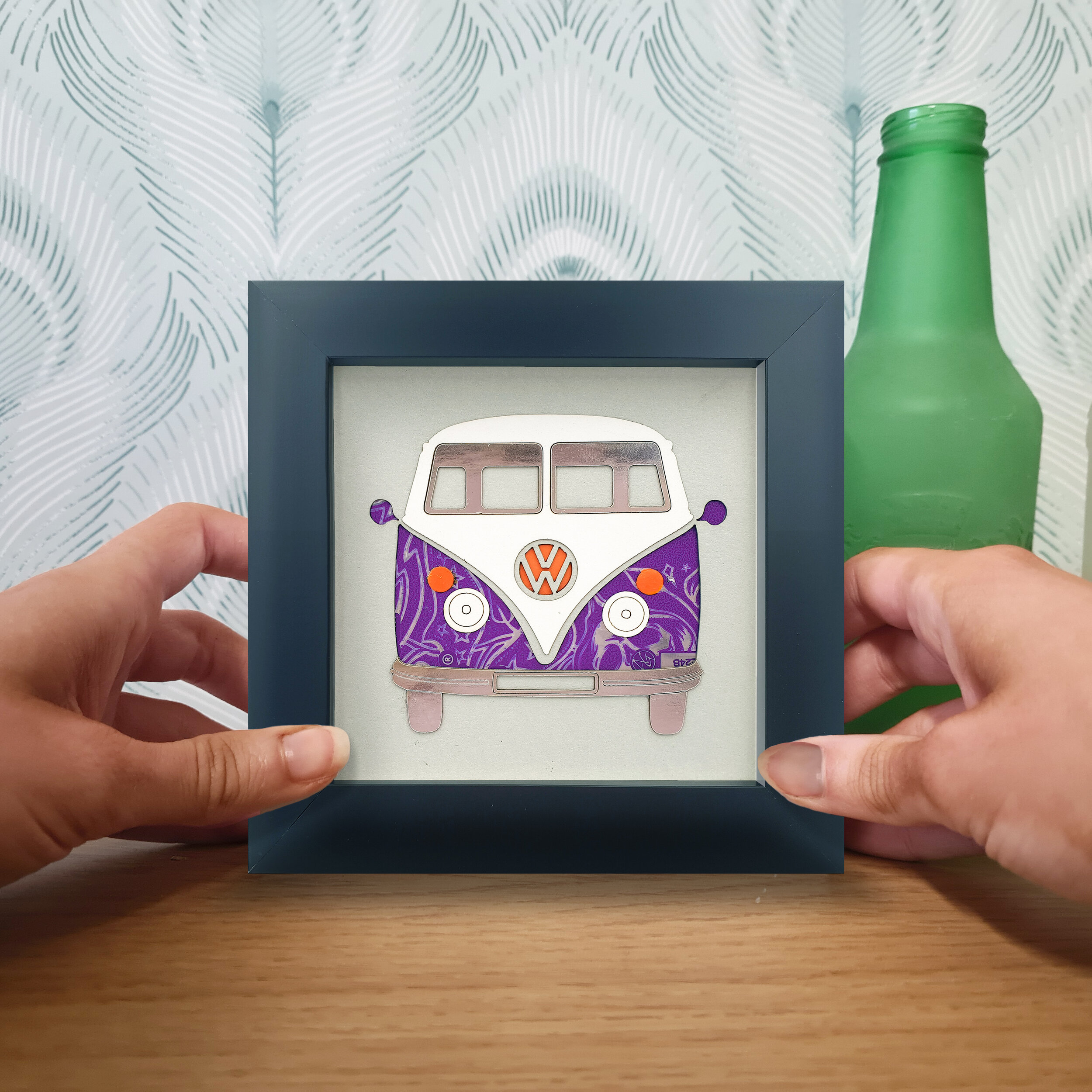 Recycled purple can retro VW gift for him