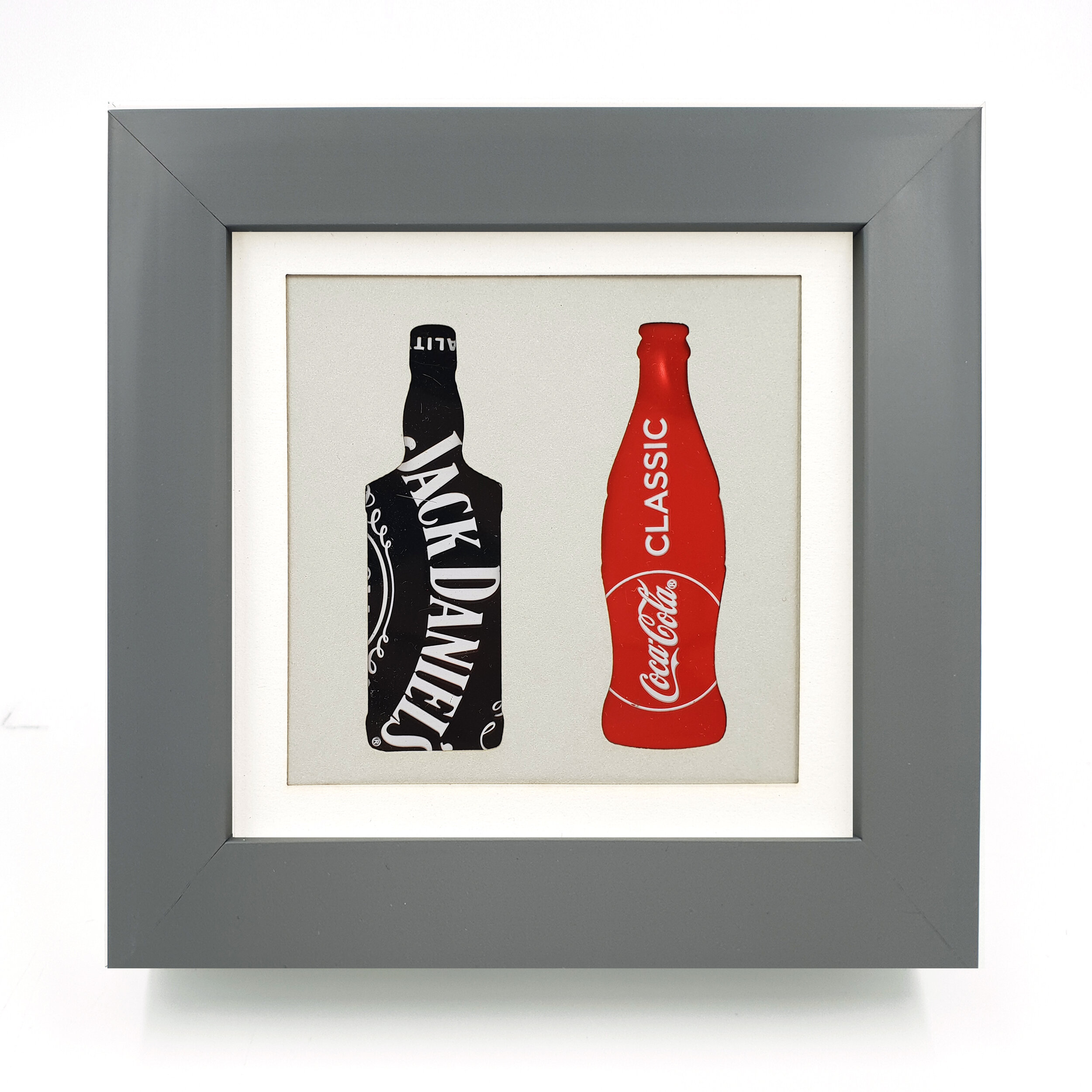 Jack Daniels and Coca-Cola red and black contemporary eco art grey frame 