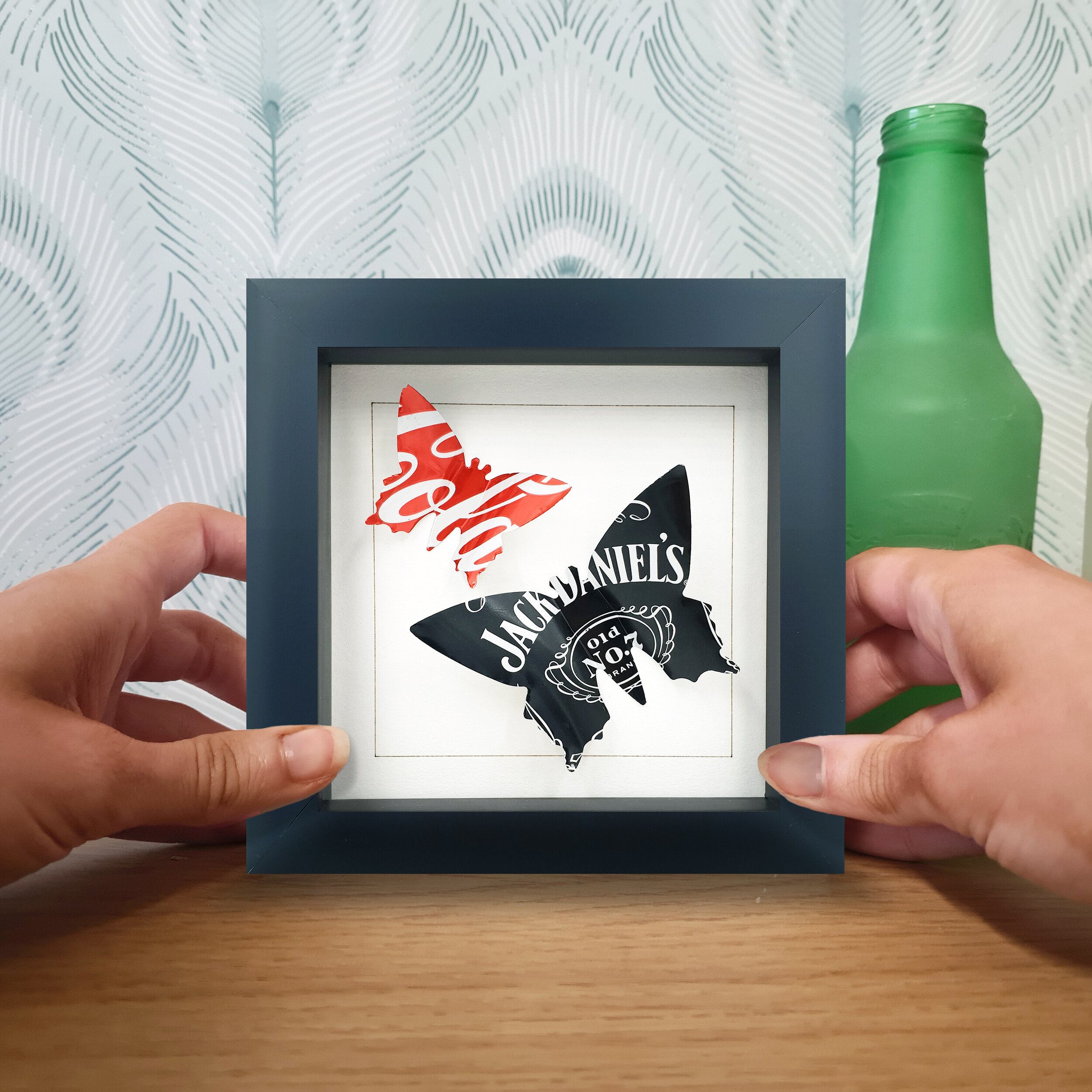 Red and black Coca-Cola and Jack Daniels double butterfly eco art 