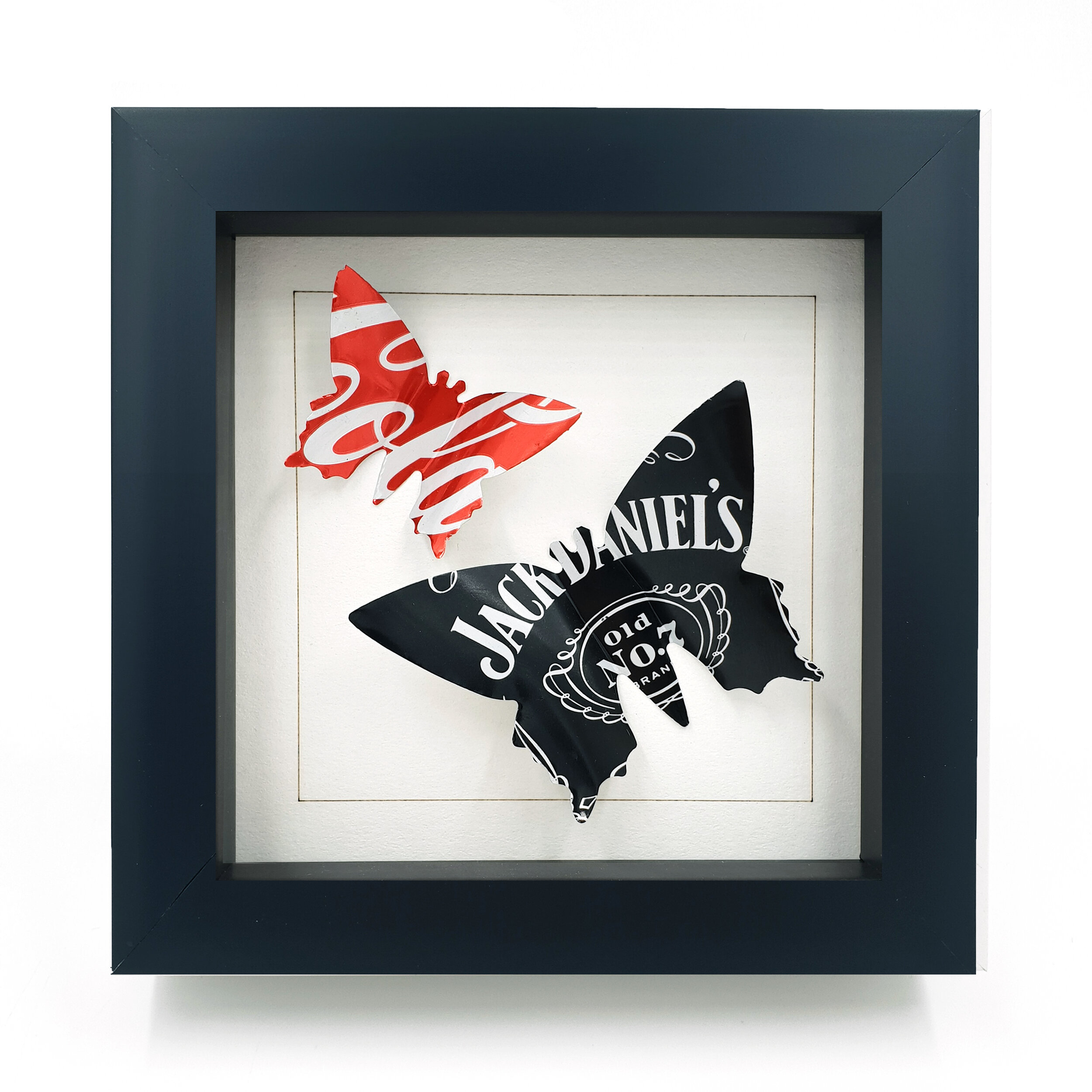 Red and black Coca-Cola and Jack Daniels double butterfly eco art black frame