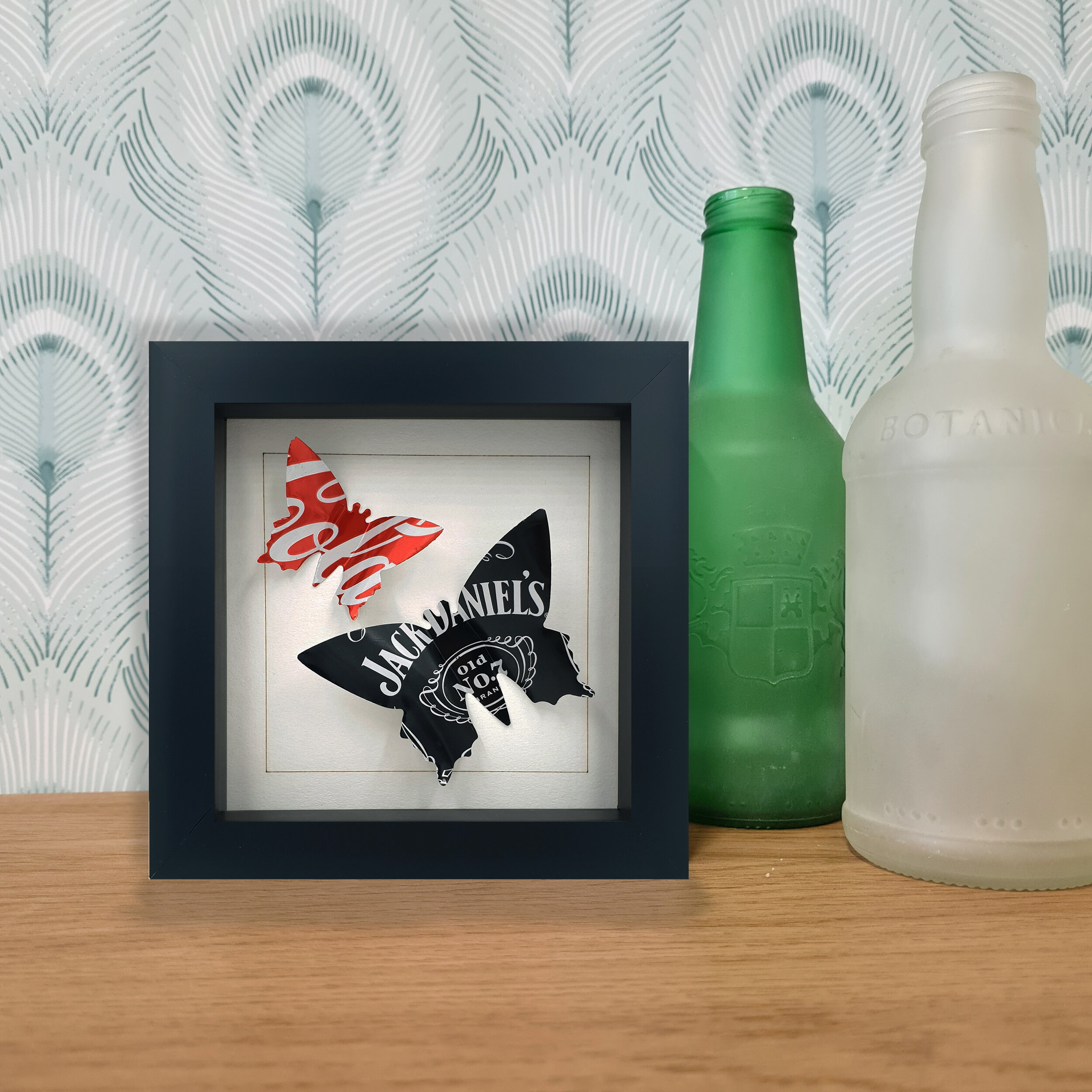 Red and black Coca-Cola and Jack Daniels double butterfly eco art 