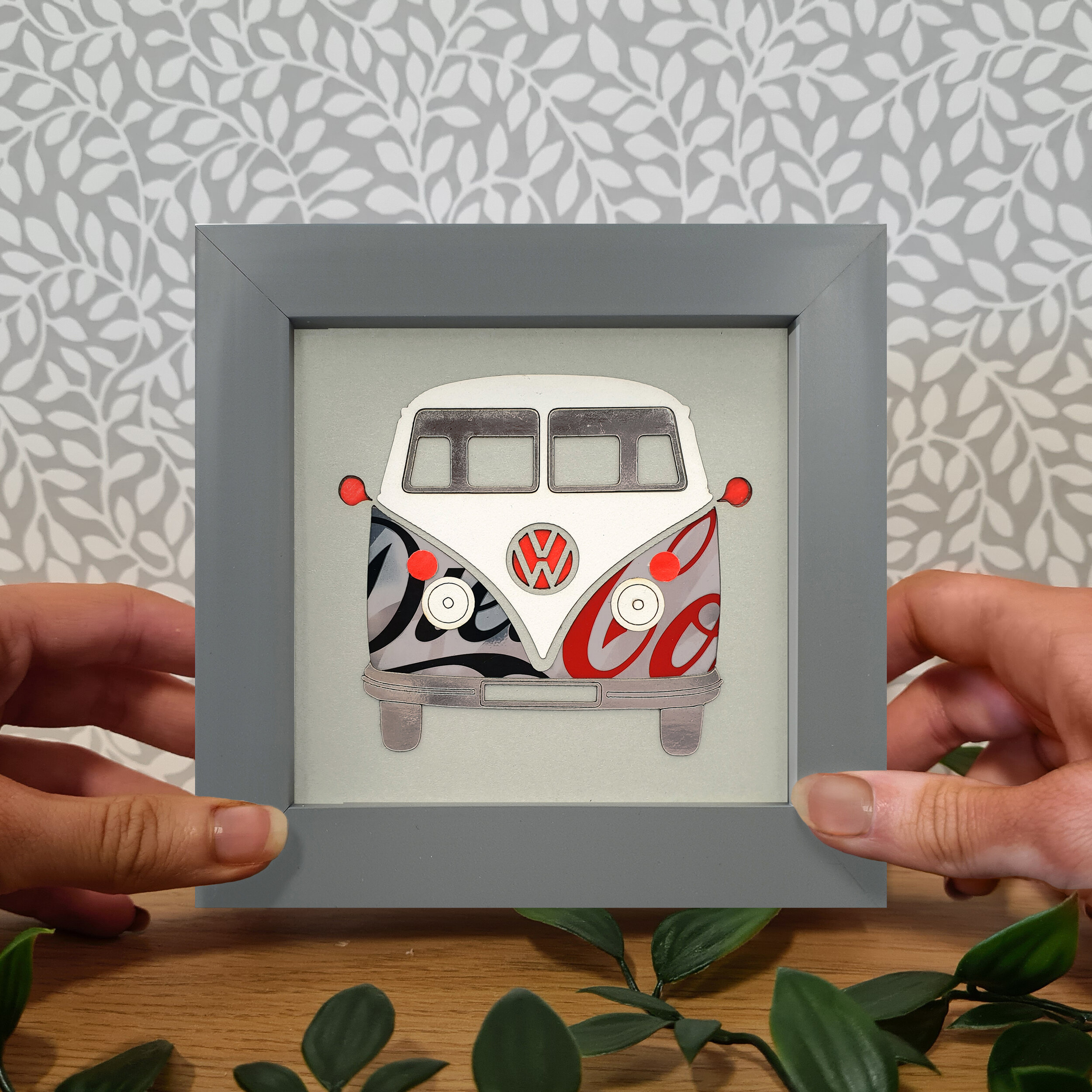 Silver Diet Coke retro VW camper van upcycled can art 