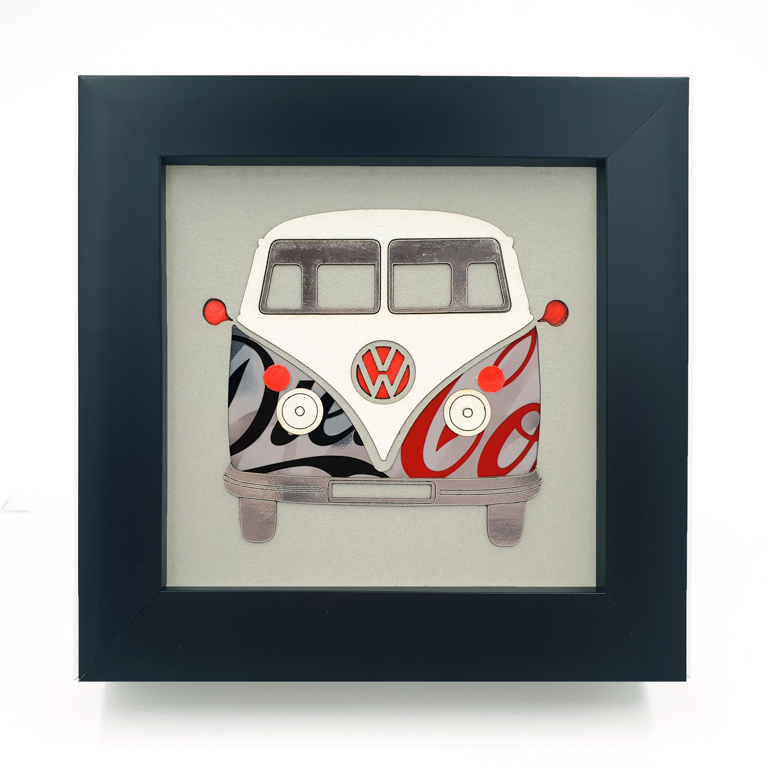 Silver Diet Coke retro VW camper van upcycled can art black frame