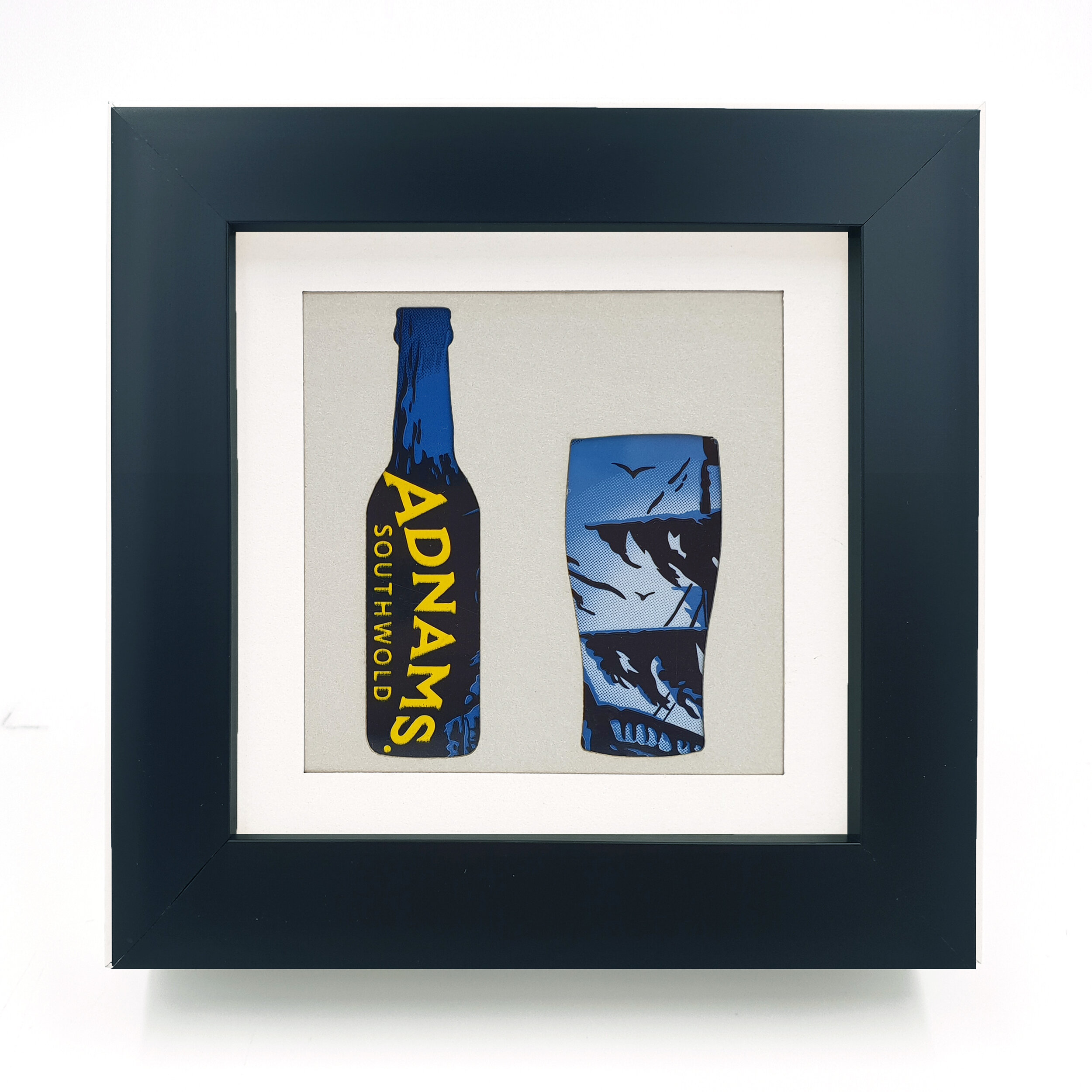 Blue and Yellow beverage sustainable art black frame