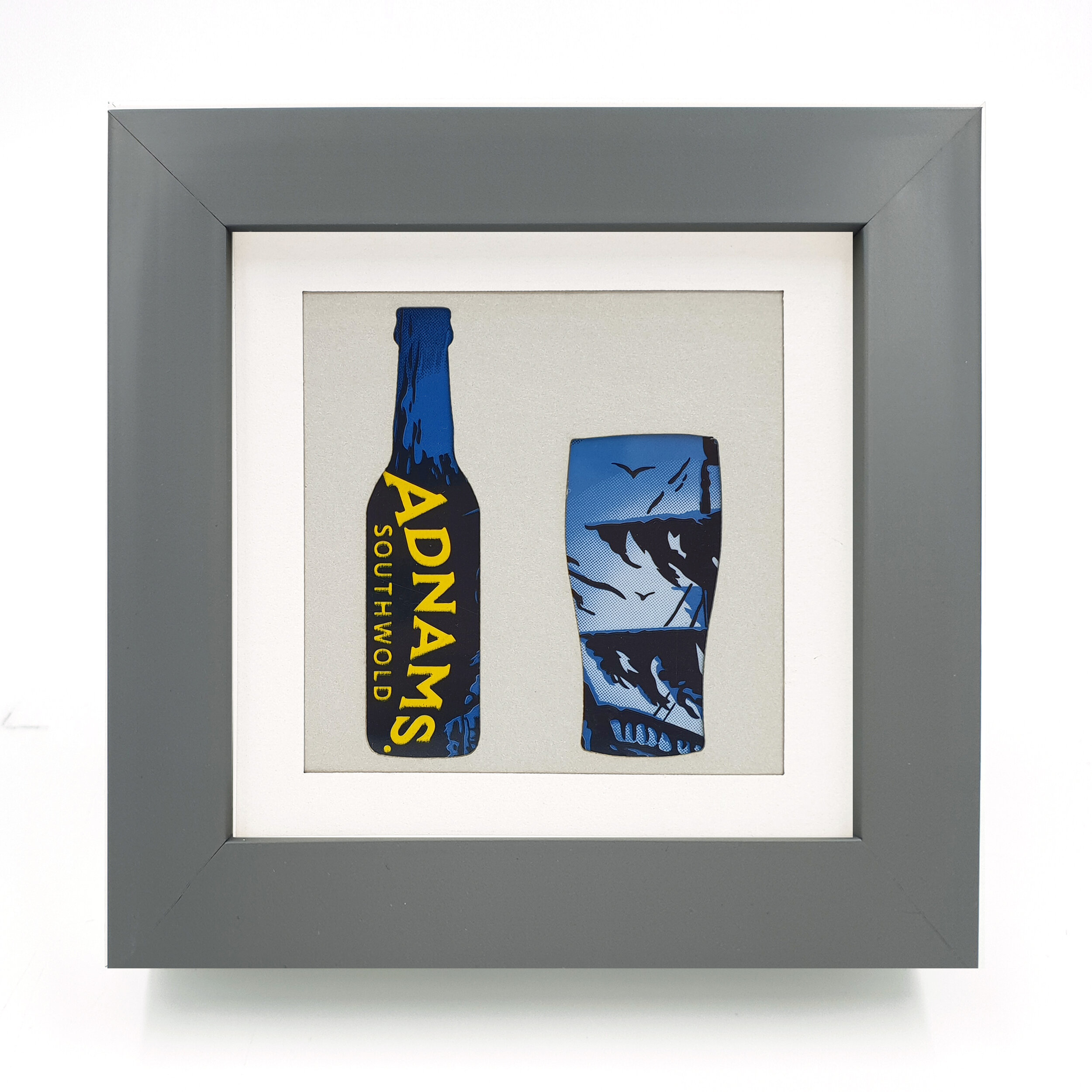 Blue and Yellow beverage sustainable art grey frame