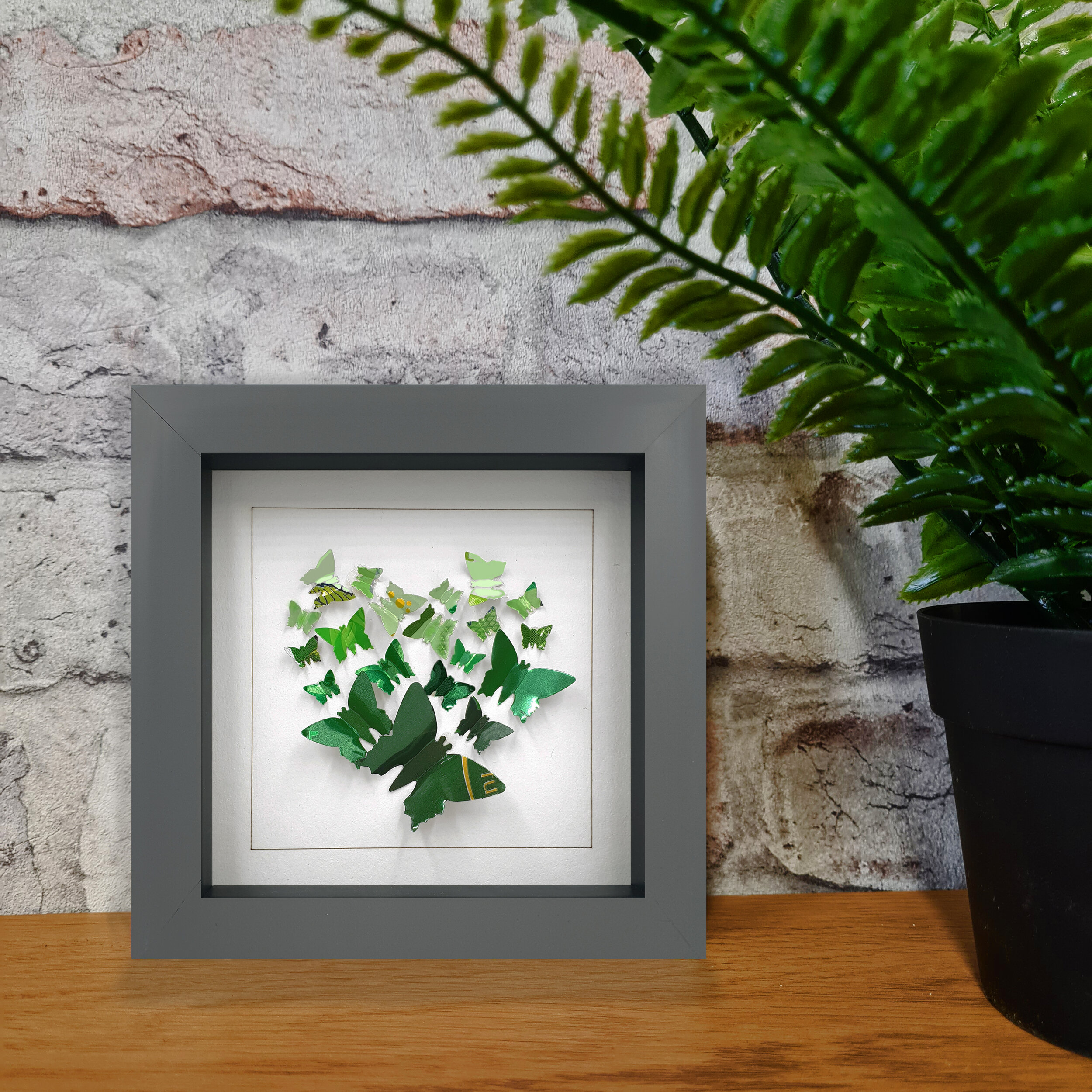 Green heart butterfly wall art hand crafted 