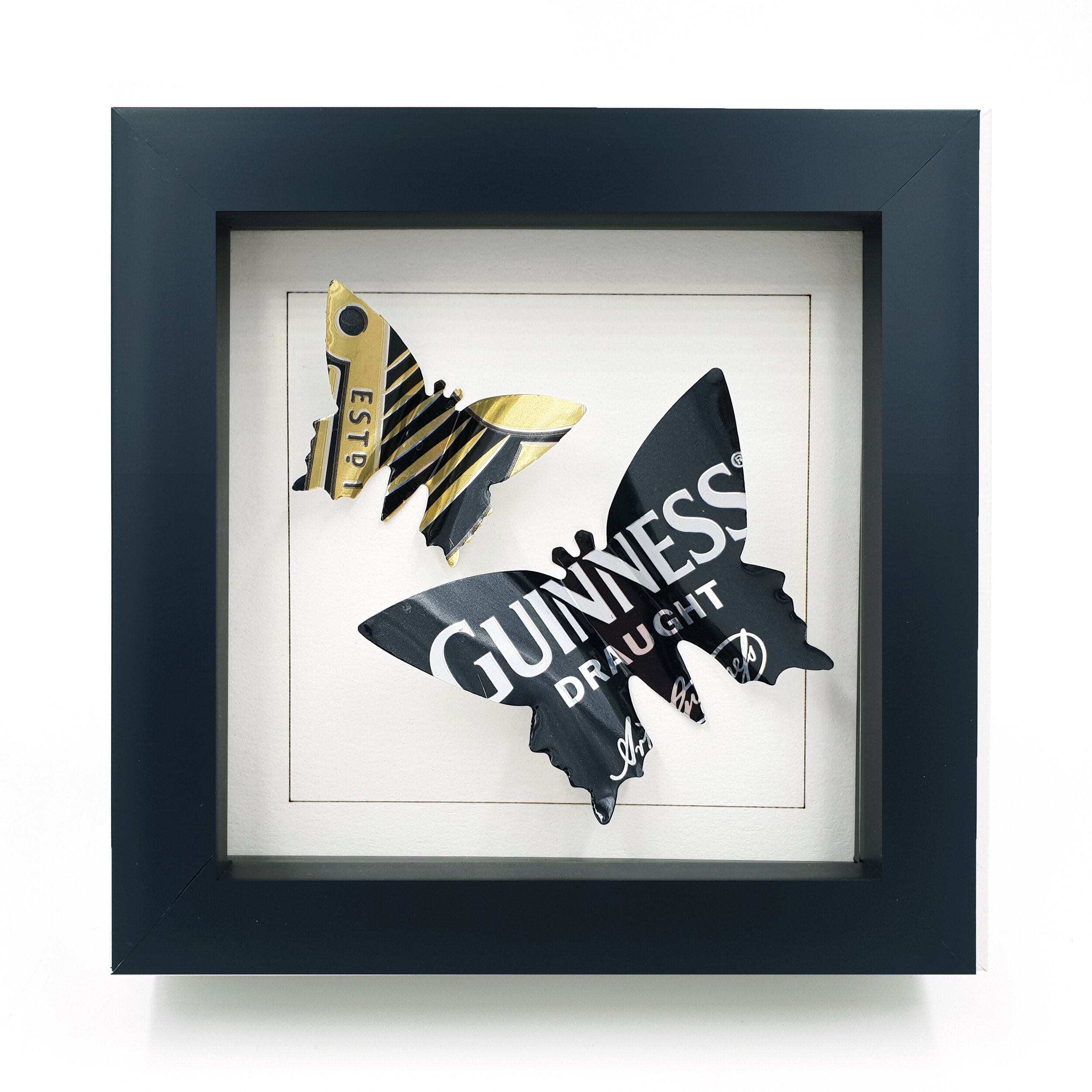Black and gold double butterfly wall art black frame