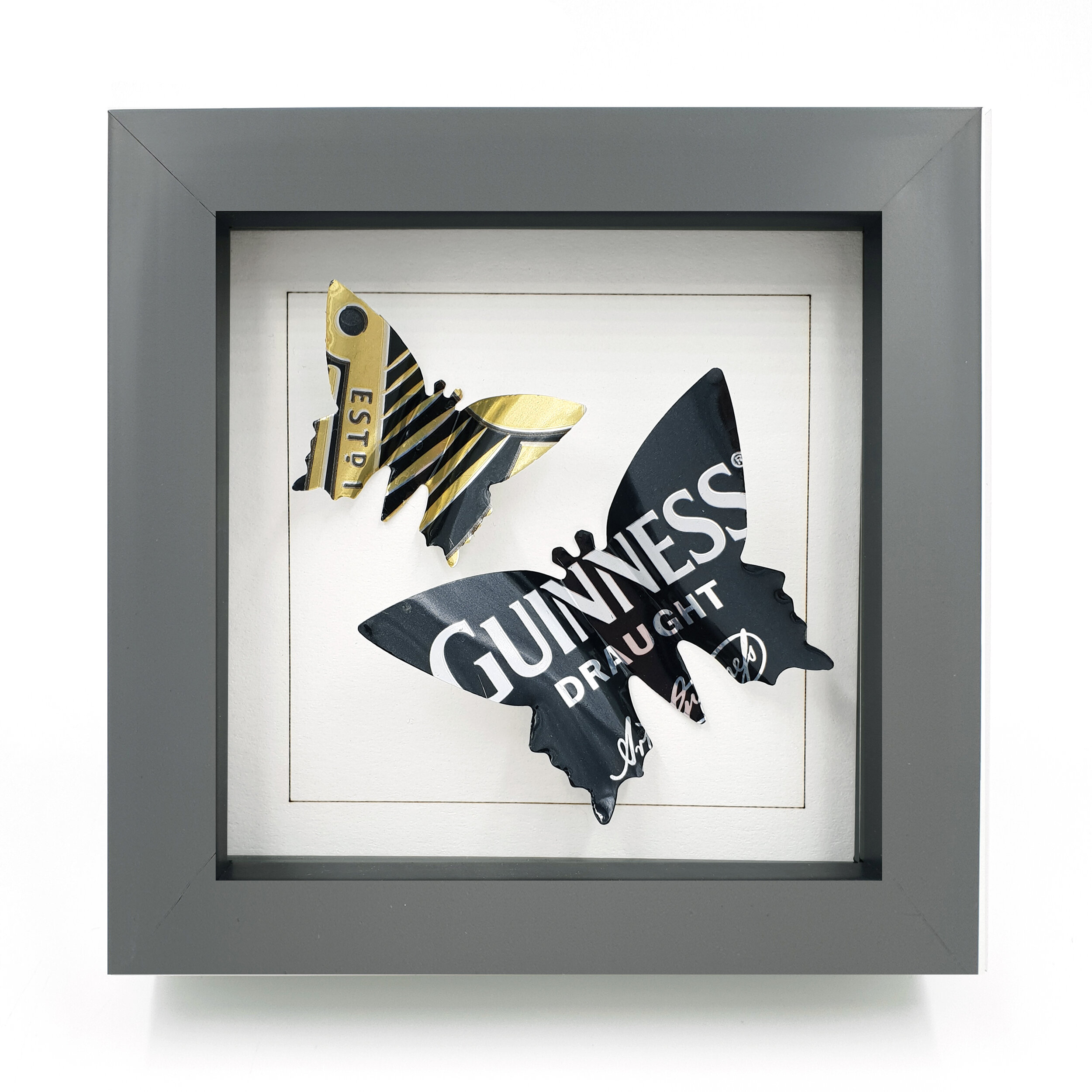 Black and gold double butterfly wall art grey frame