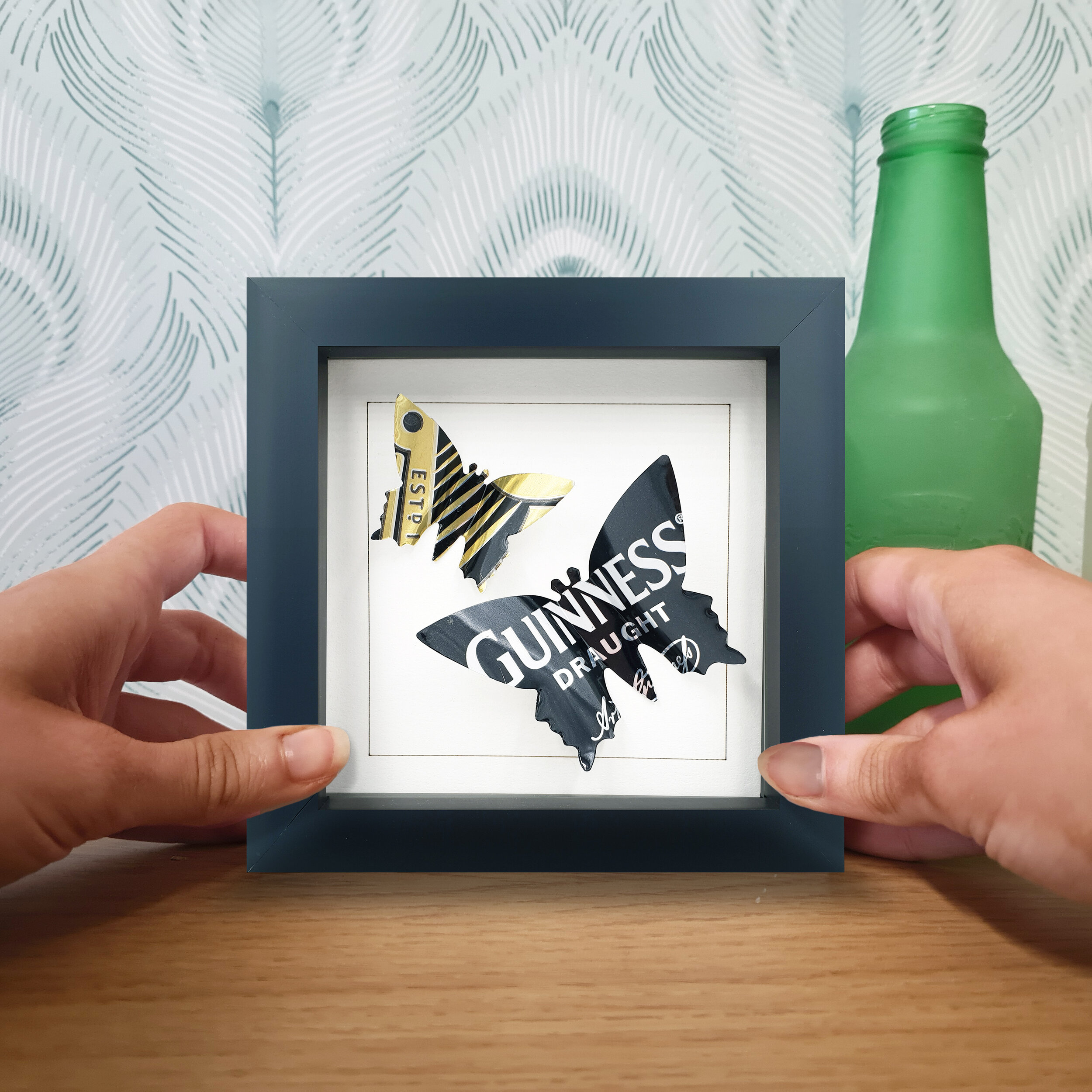 Black and gold double butterfly wall art