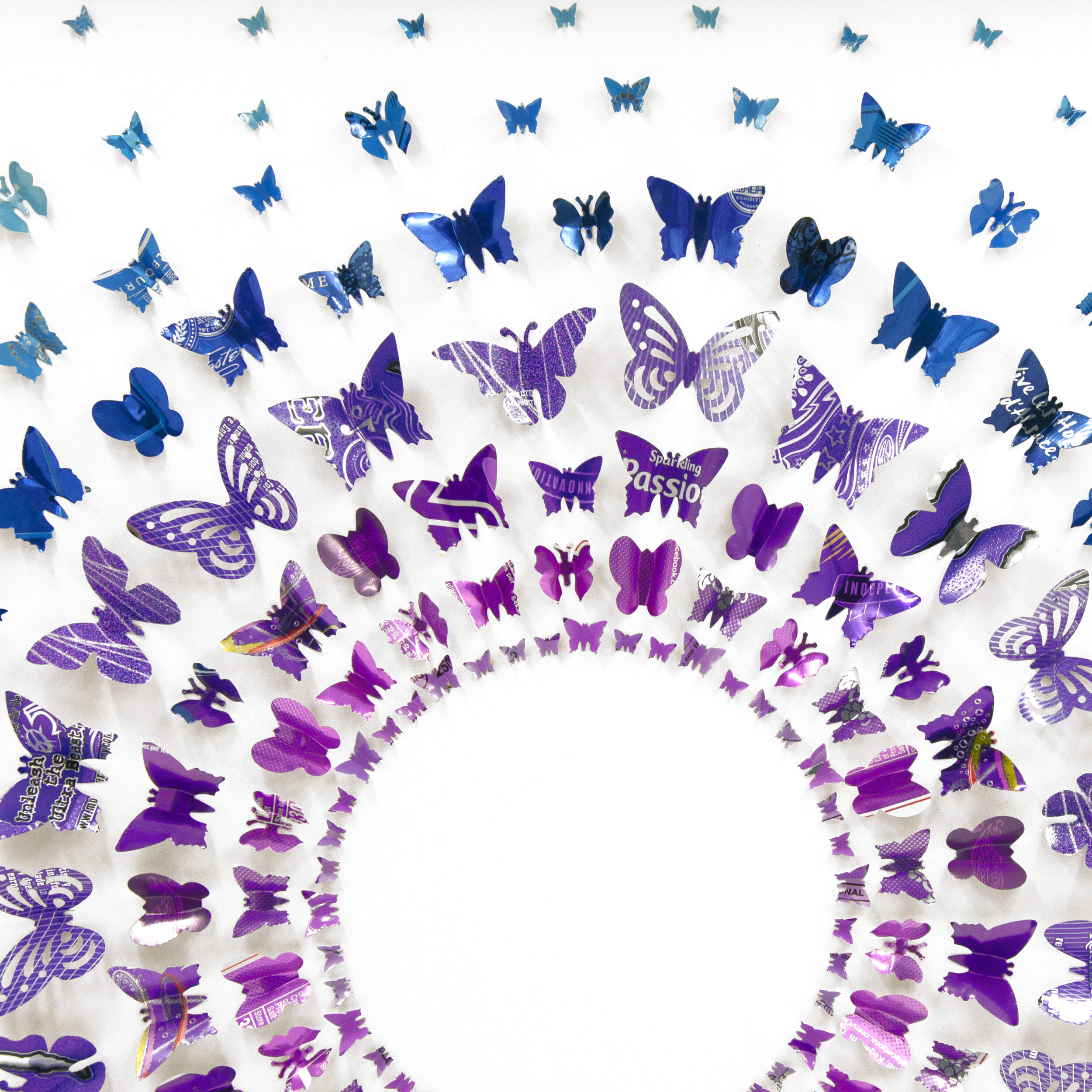 Purple/Blue Butterfly Circle upcycled can eco art 