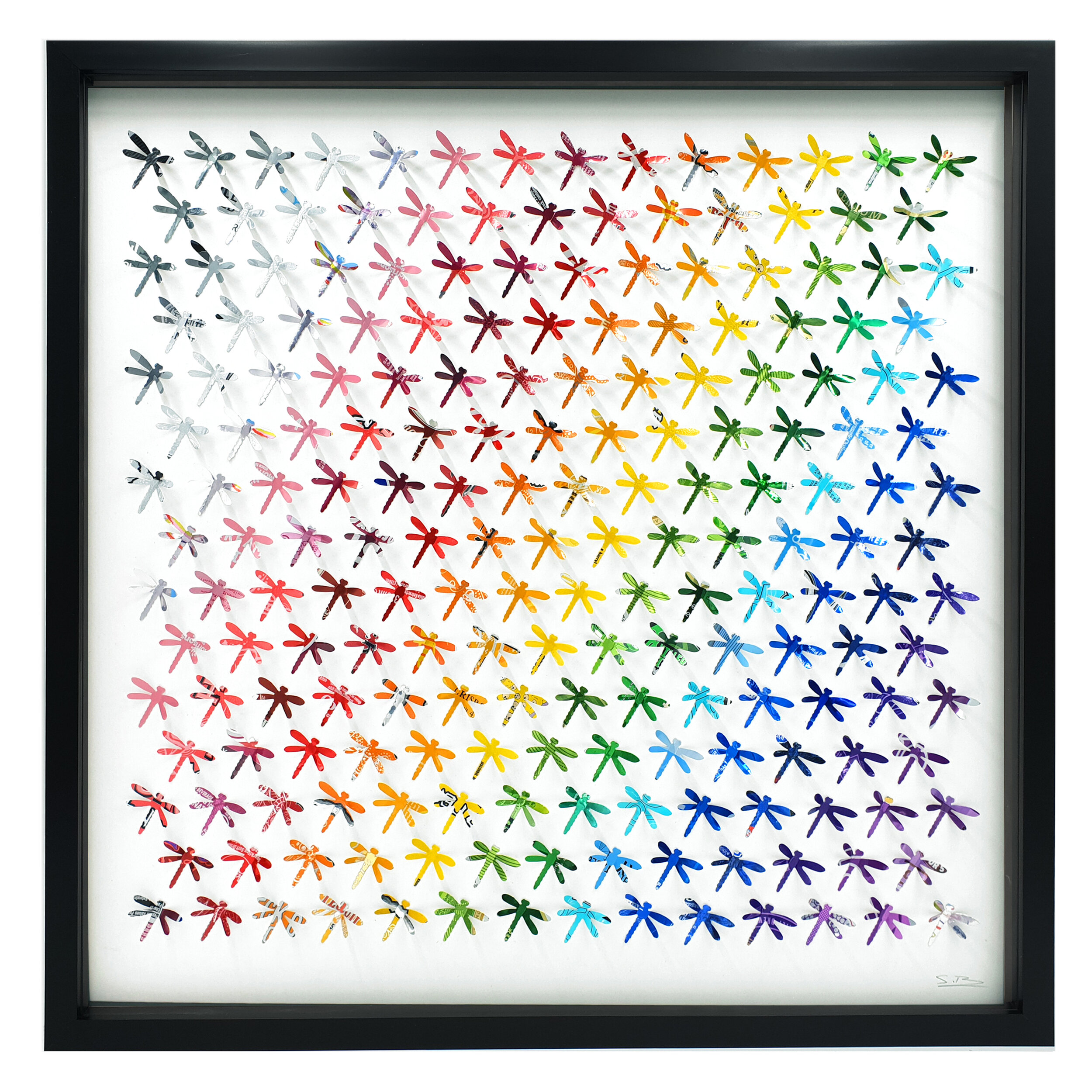 Rainbow Dragonfly colourful 3D sustainable house decoration black frame