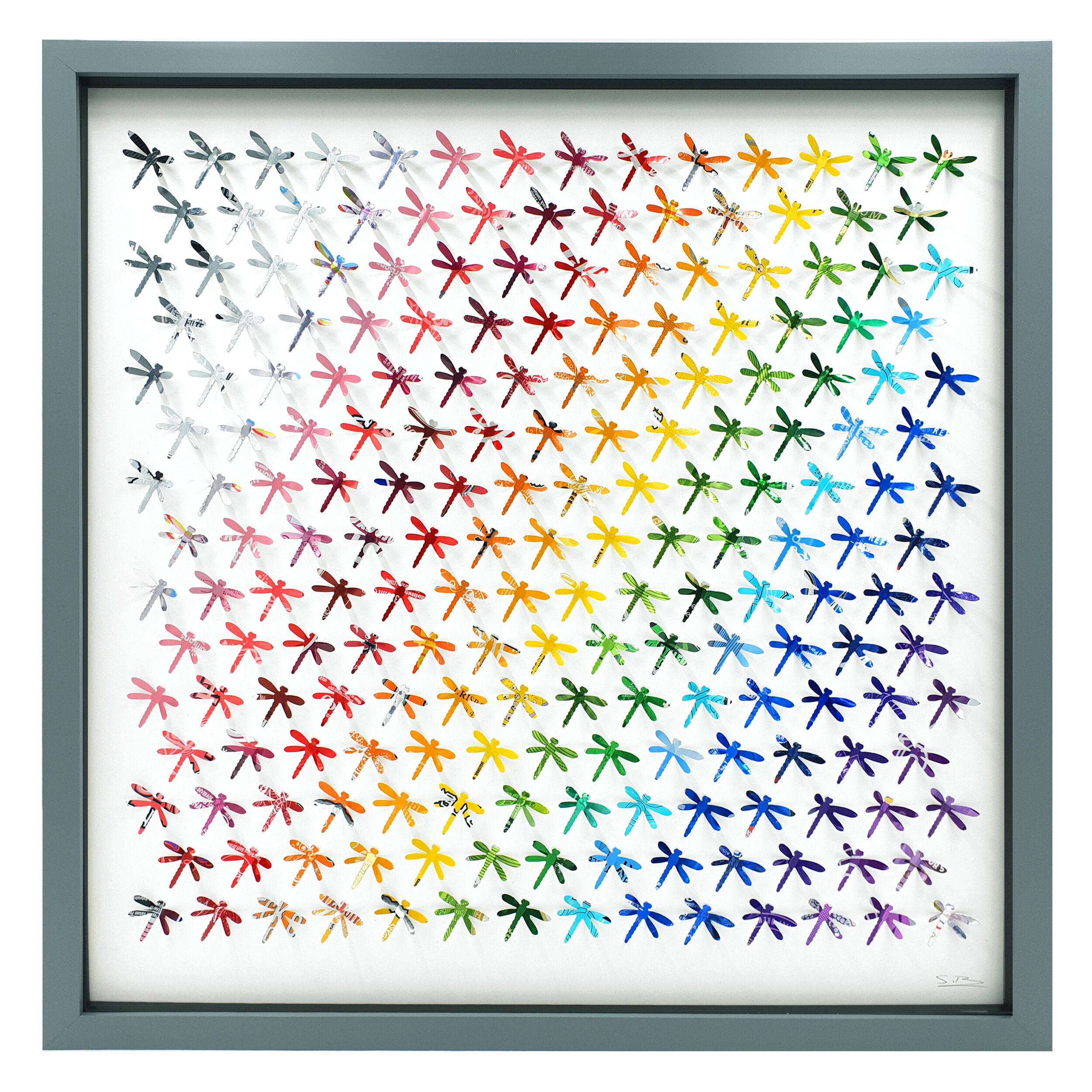 Rainbow Dragonfly colourful 3D sustainable house decoration grey frame