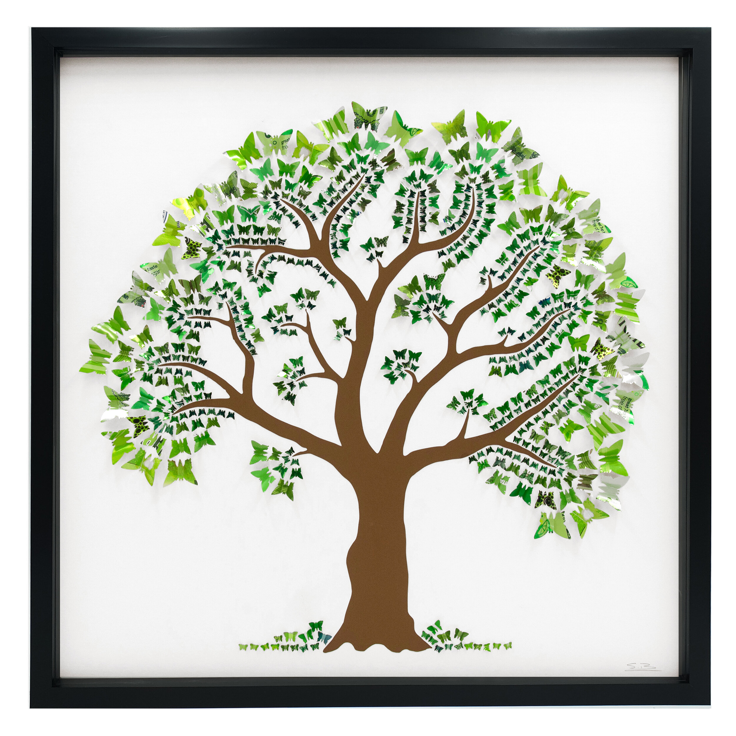 Summer Butterfly Tree green upcycled can sustainable wall art black frame 