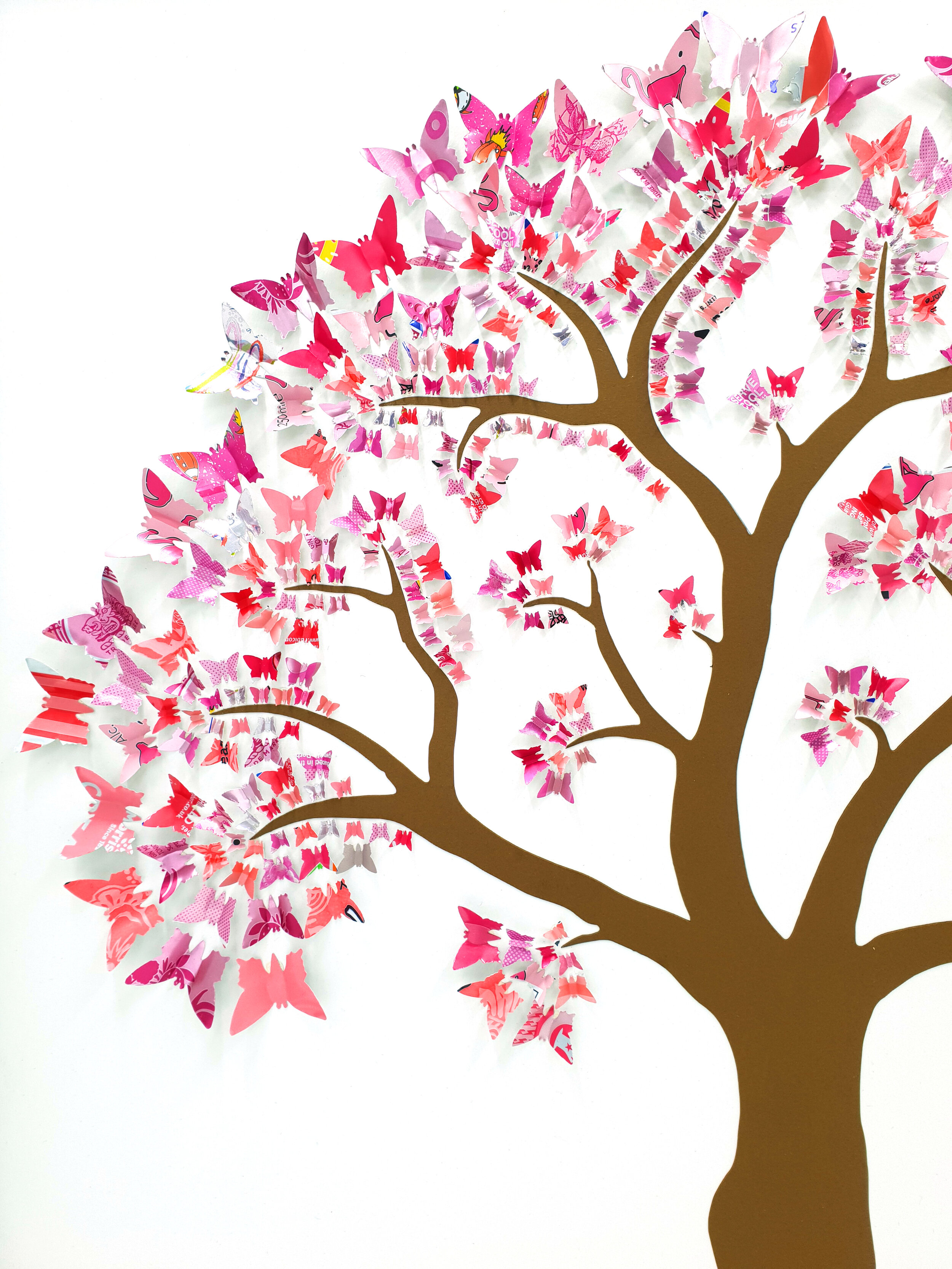 Spring Butterfly Tree pink upcycled can sustainable art 
