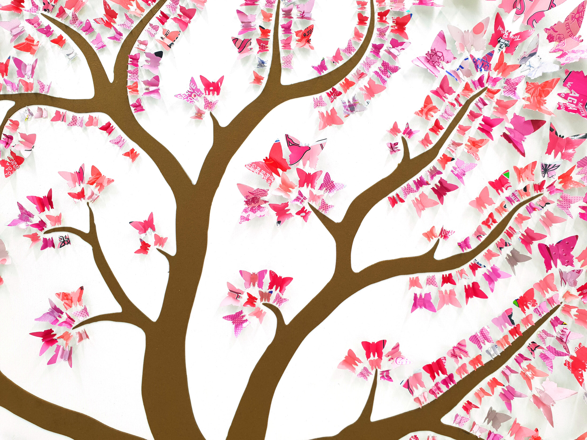 Spring Butterfly Tree pink upcycled can sustainable art 