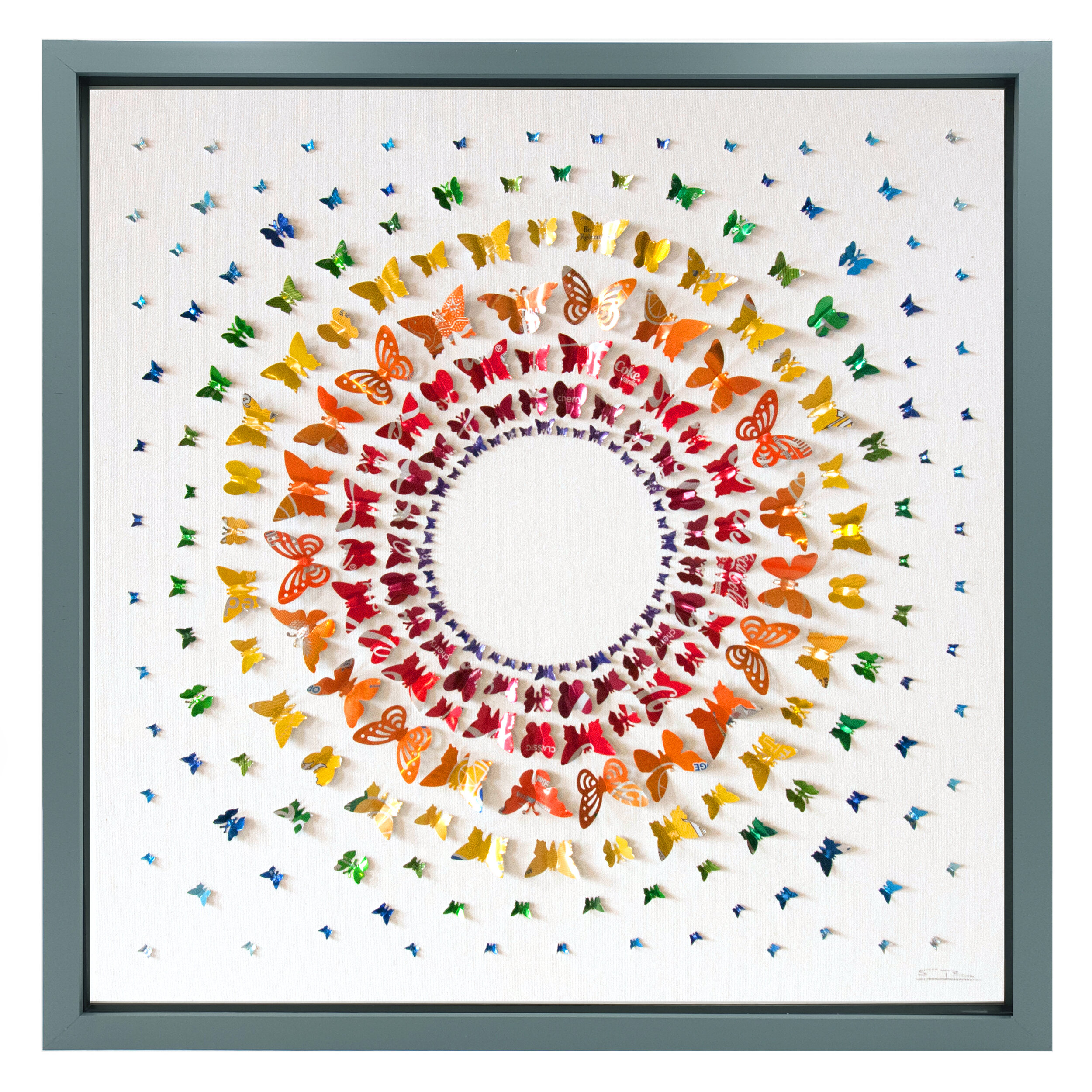 Rainbow Butterfly Circle creative colourful pattern grey frame