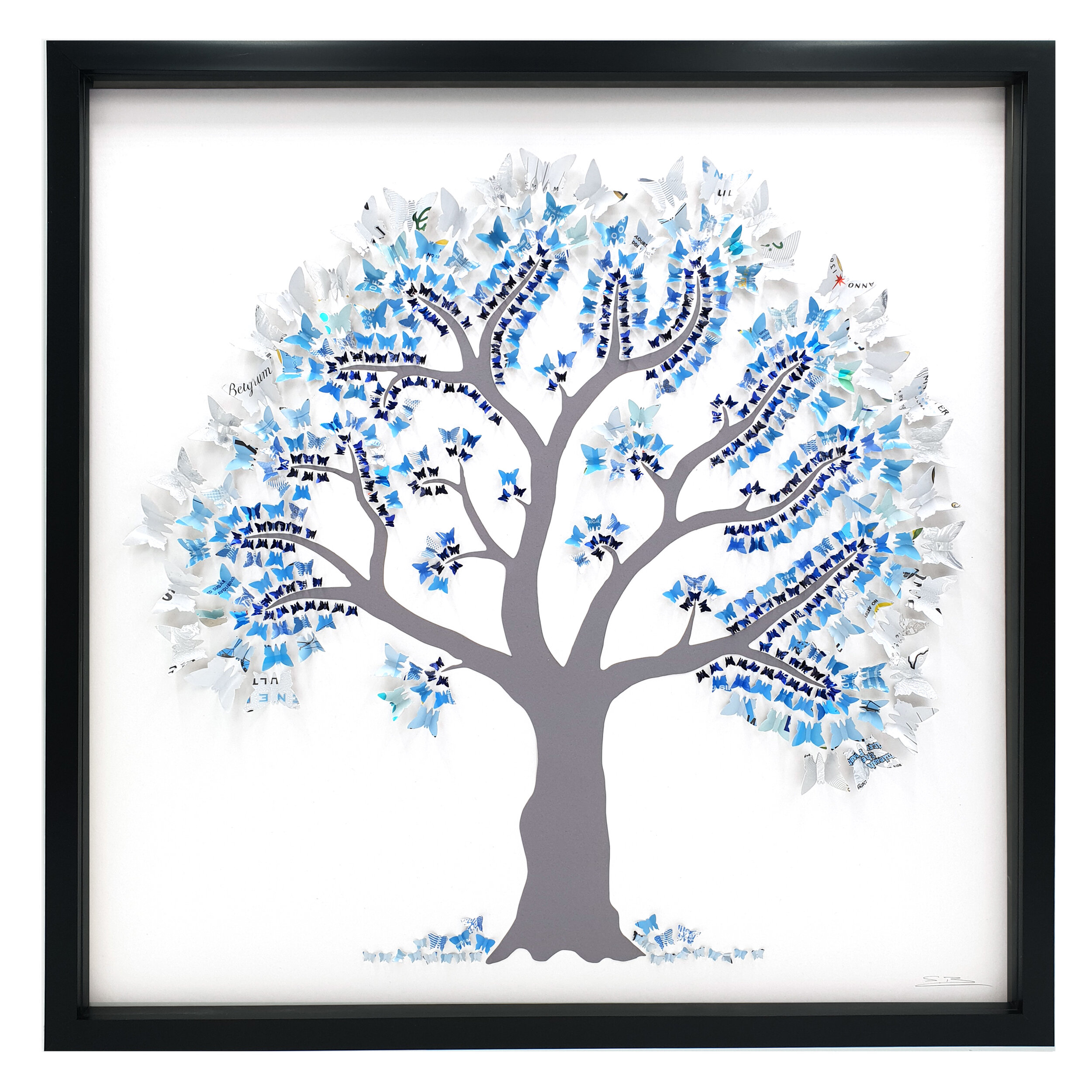 Winter Butterfly Tree blue butterfly eco can wall design black frame 