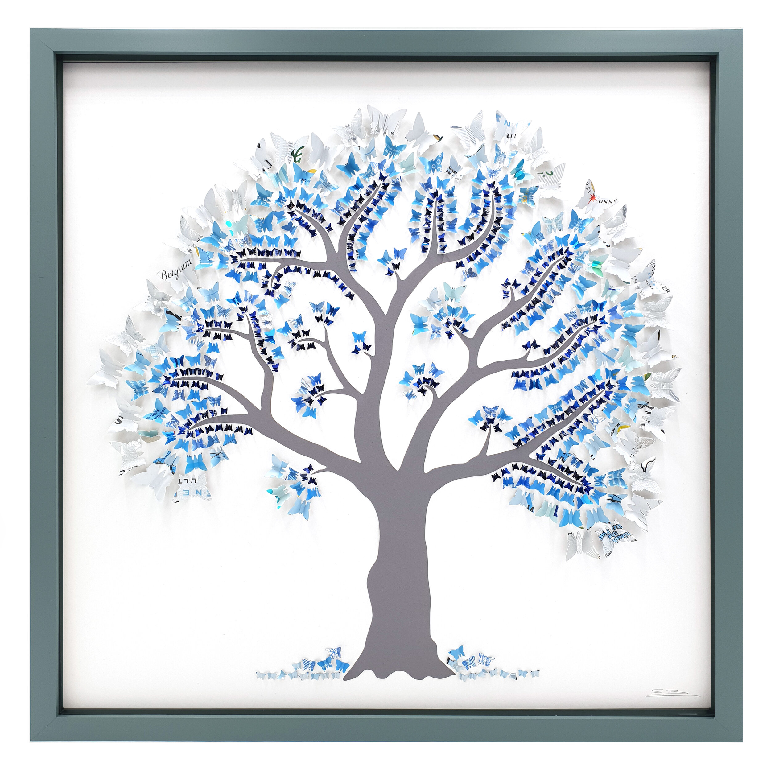 Winter Butterfly Tree blue butterfly eco can wall design grey frame 