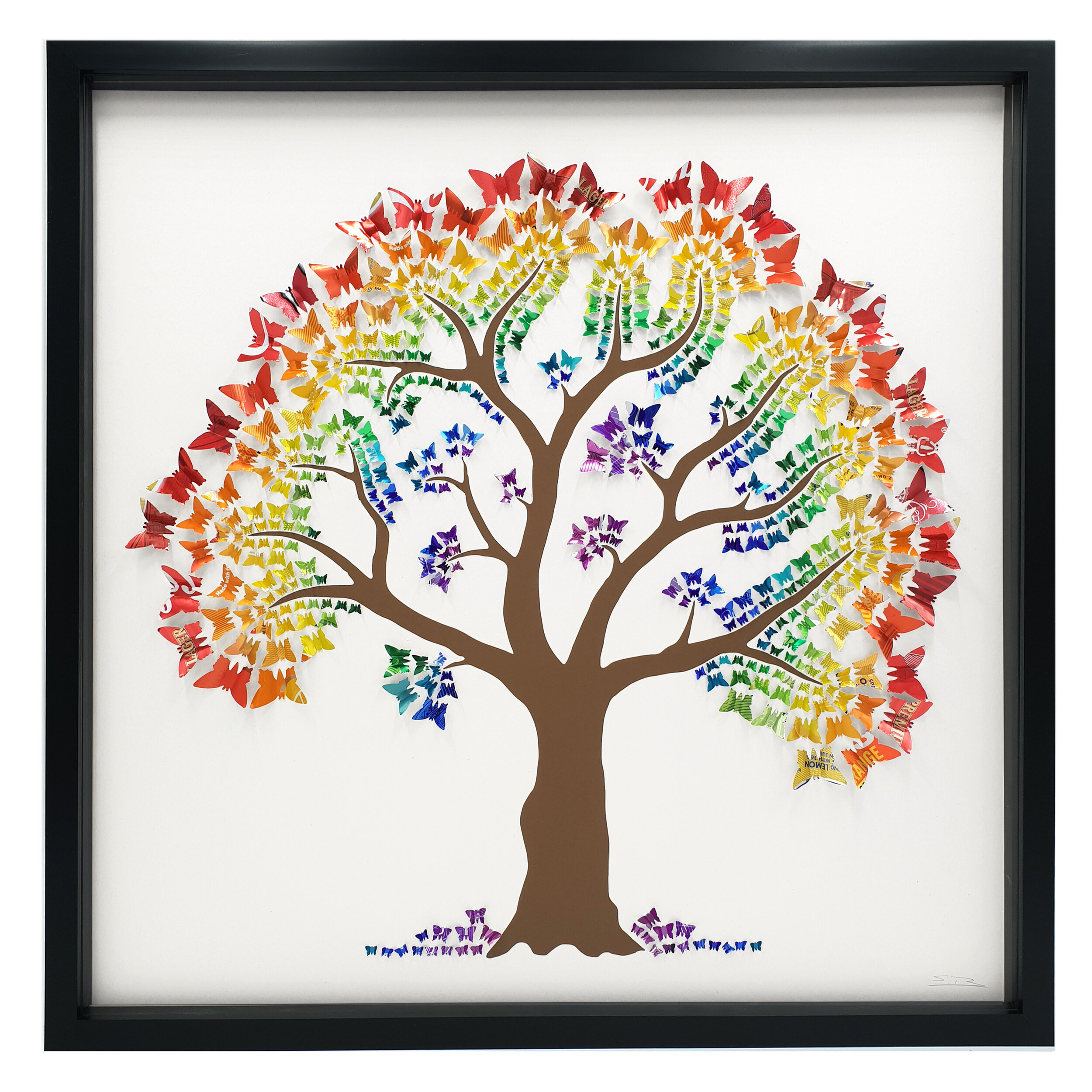 Rainbow Butterfly Tree colourful creative can eco art black frame 