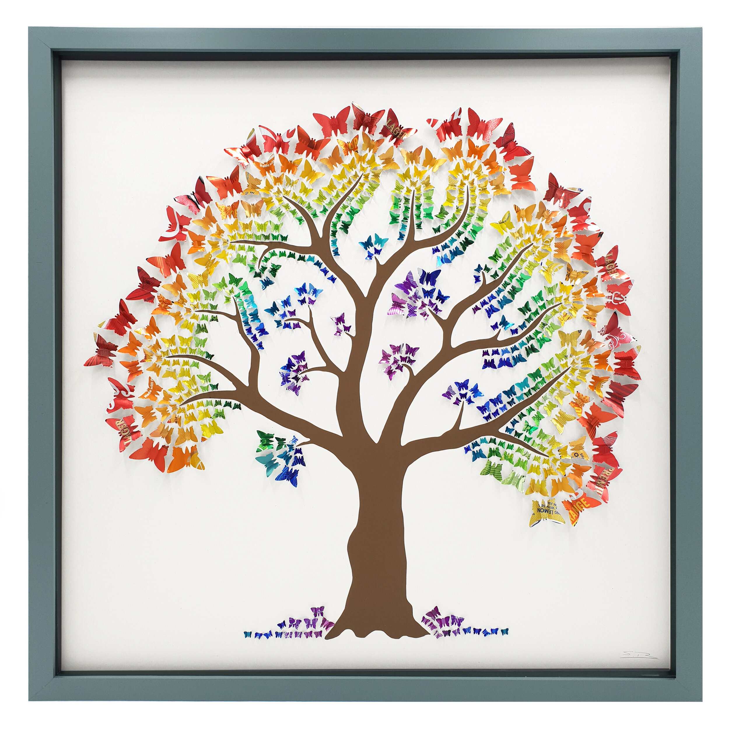 Rainbow Butterfly Tree colourful creative can eco art grey frame