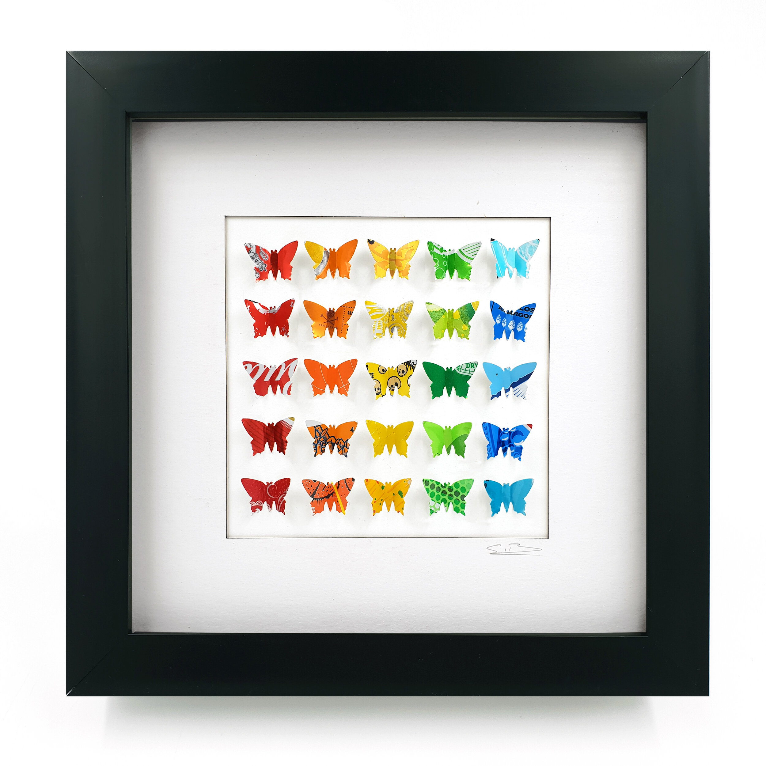 Classic Rainbow Butterflies tin can upcycled gift for her black frame