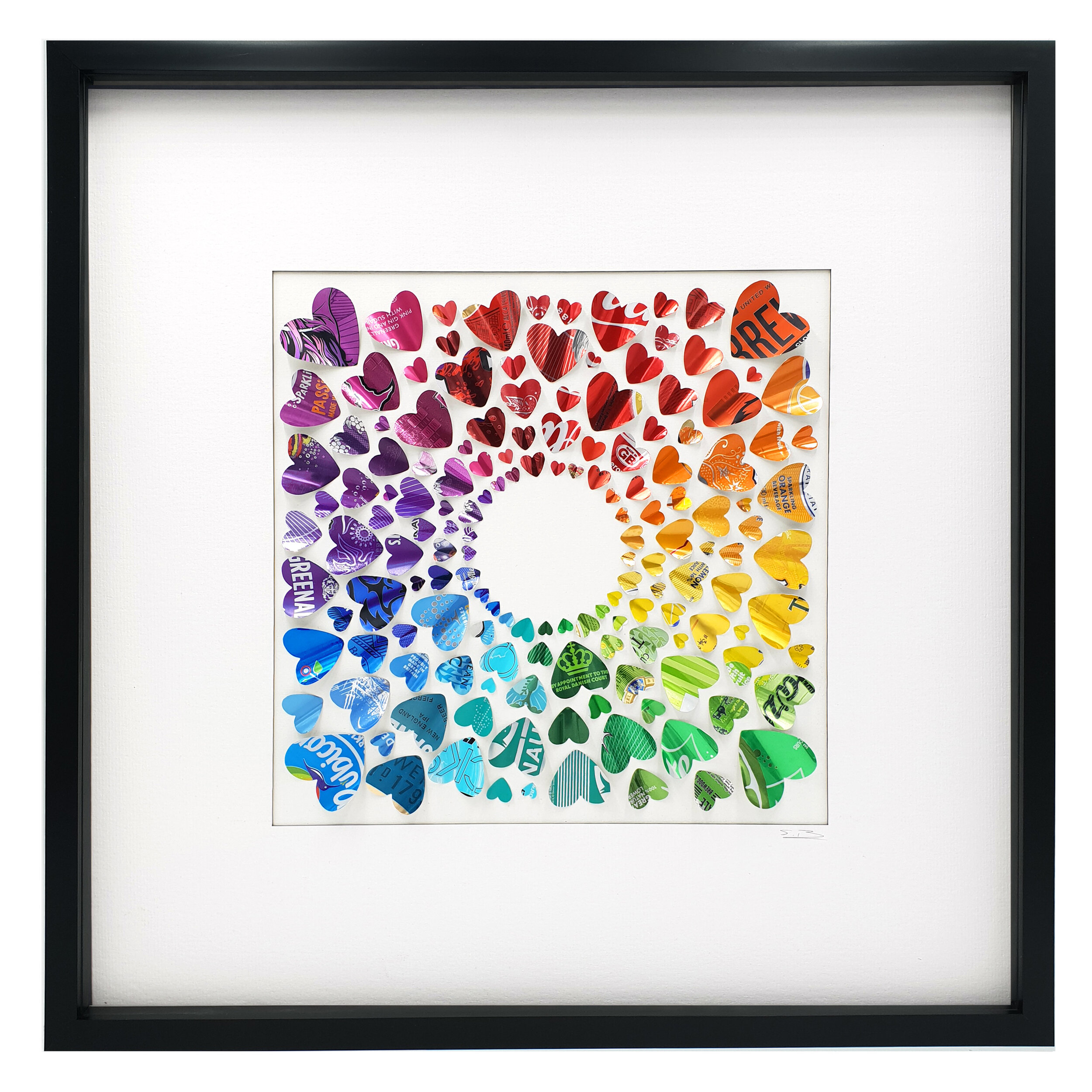 Rainbow Hearts Circle colourful eco art black frame 