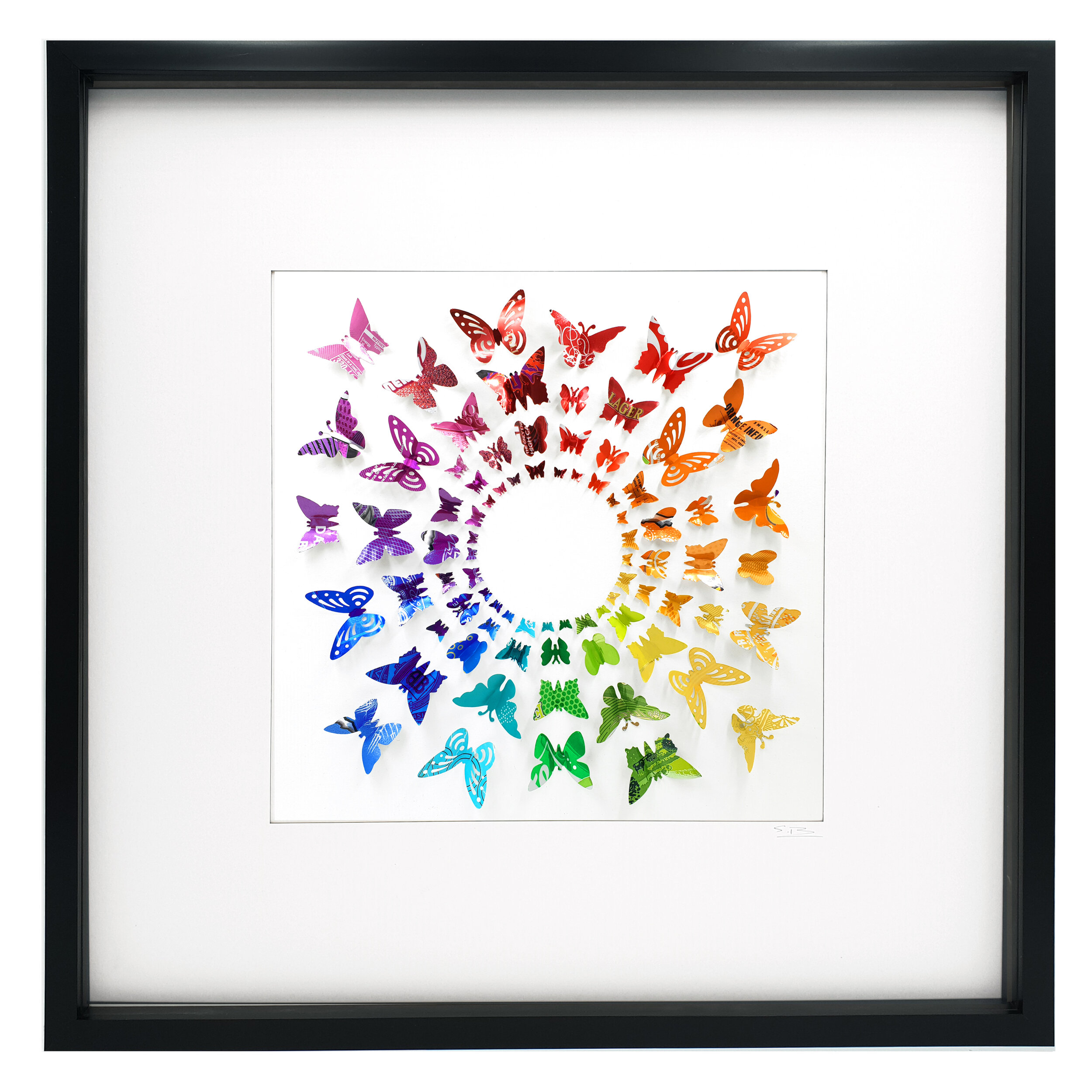 Rainbow Clockwise Circle creative upcycled can 3D pattern can black frame 
