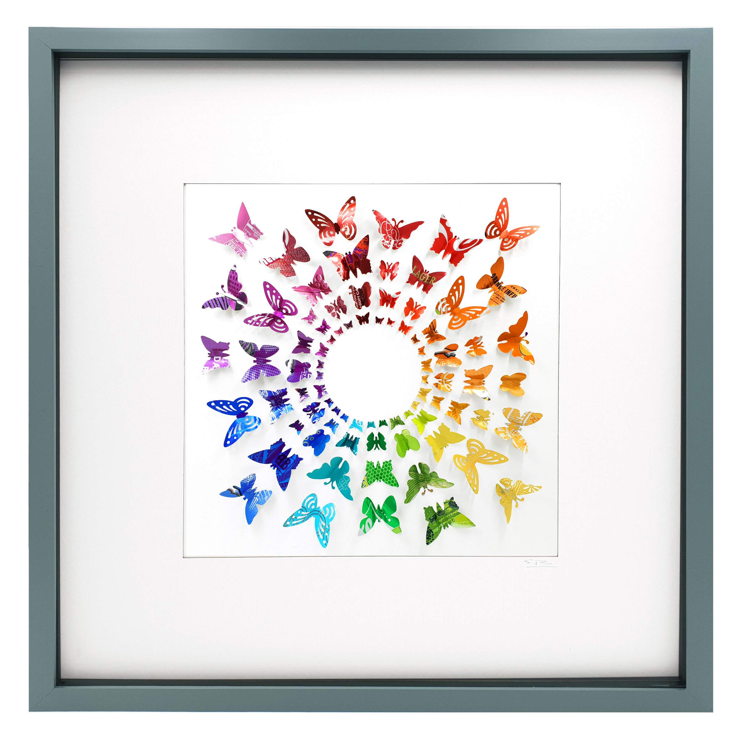 Rainbow Clockwise Circle creative upcycled can 3D pattern can grey frame