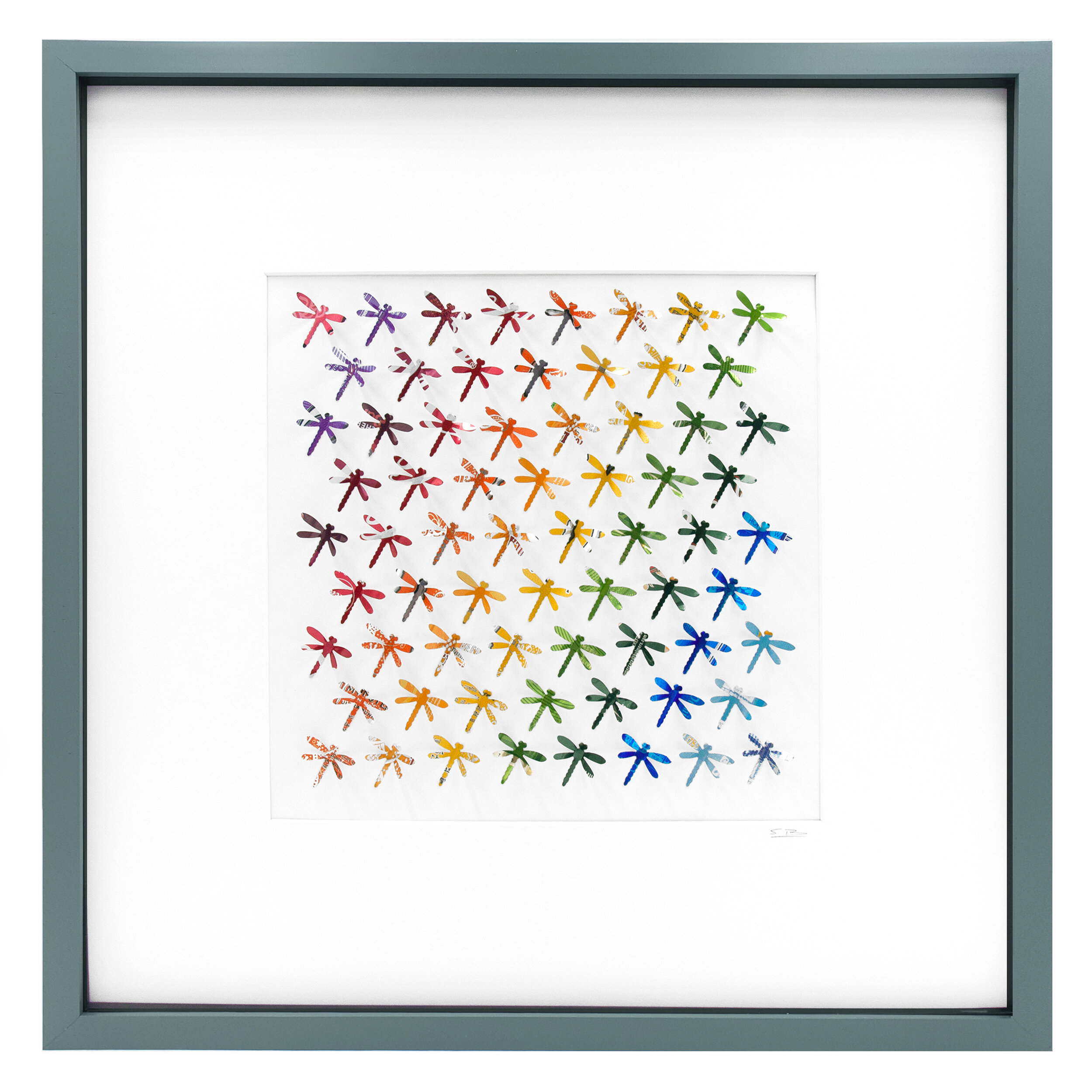 Rainbow Dragonflies 3D colourful gradient pattern grey pattern 