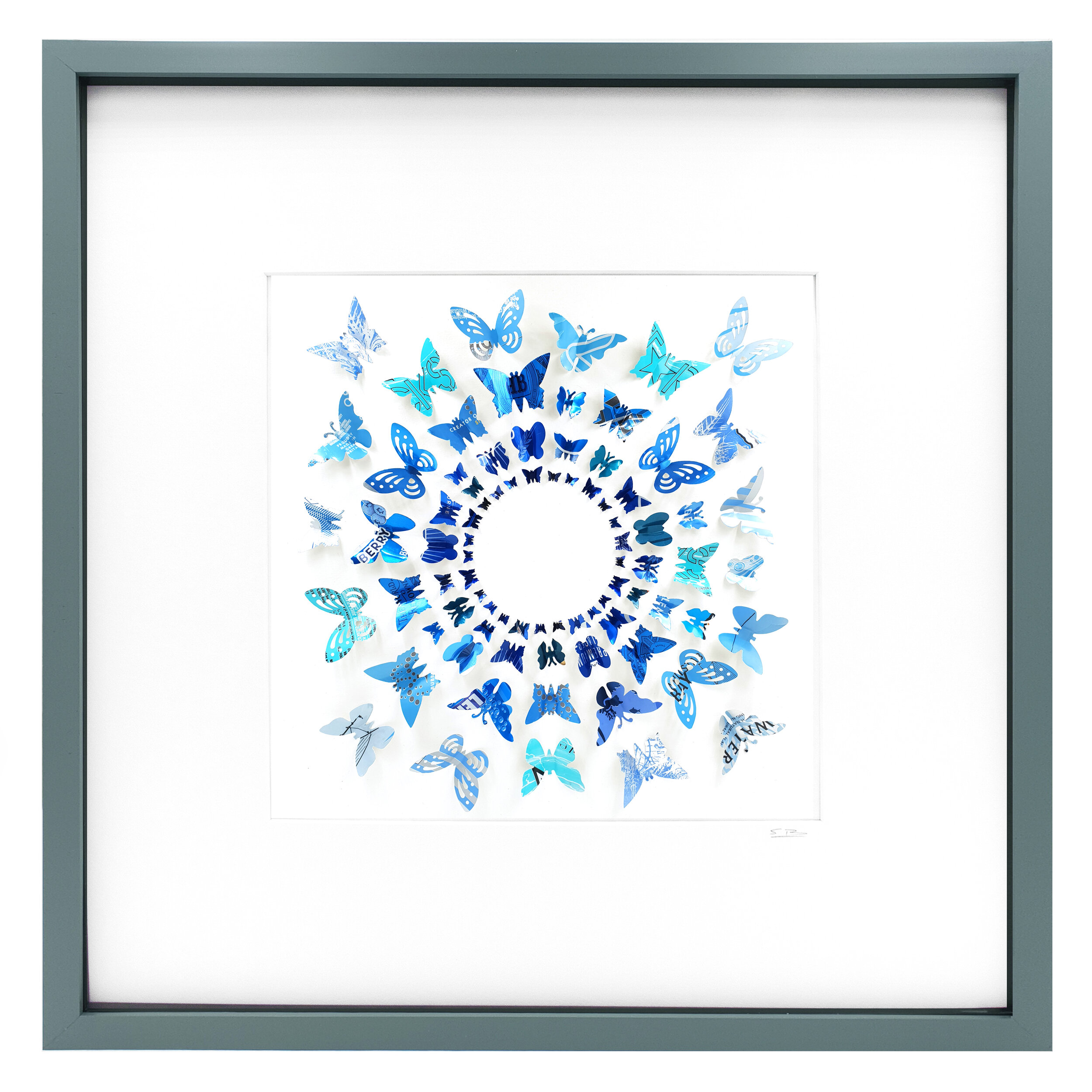 Blue Circle upcycled sustainable can art grey frame