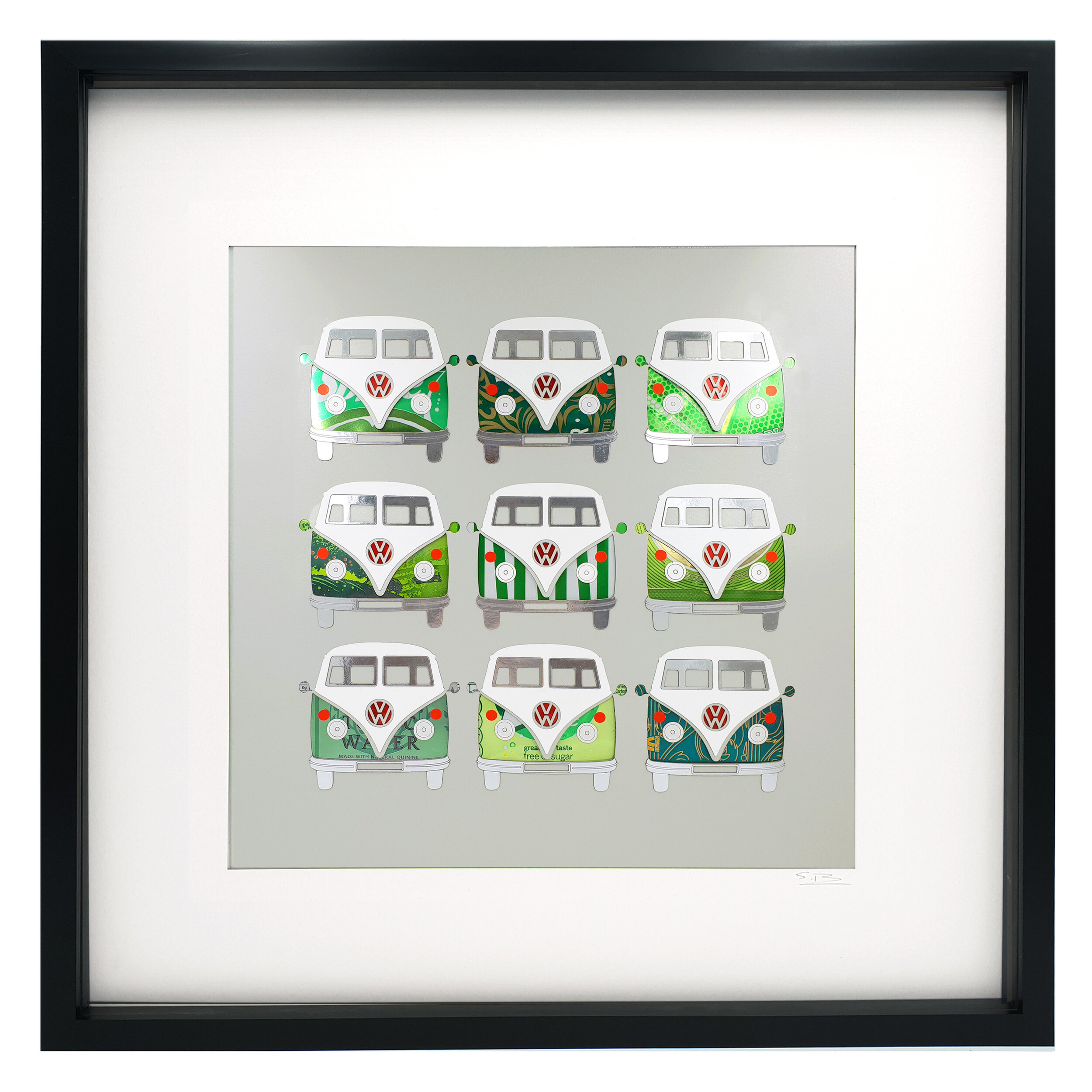 Retro Green VW Campers eco art sustainable living black frame 