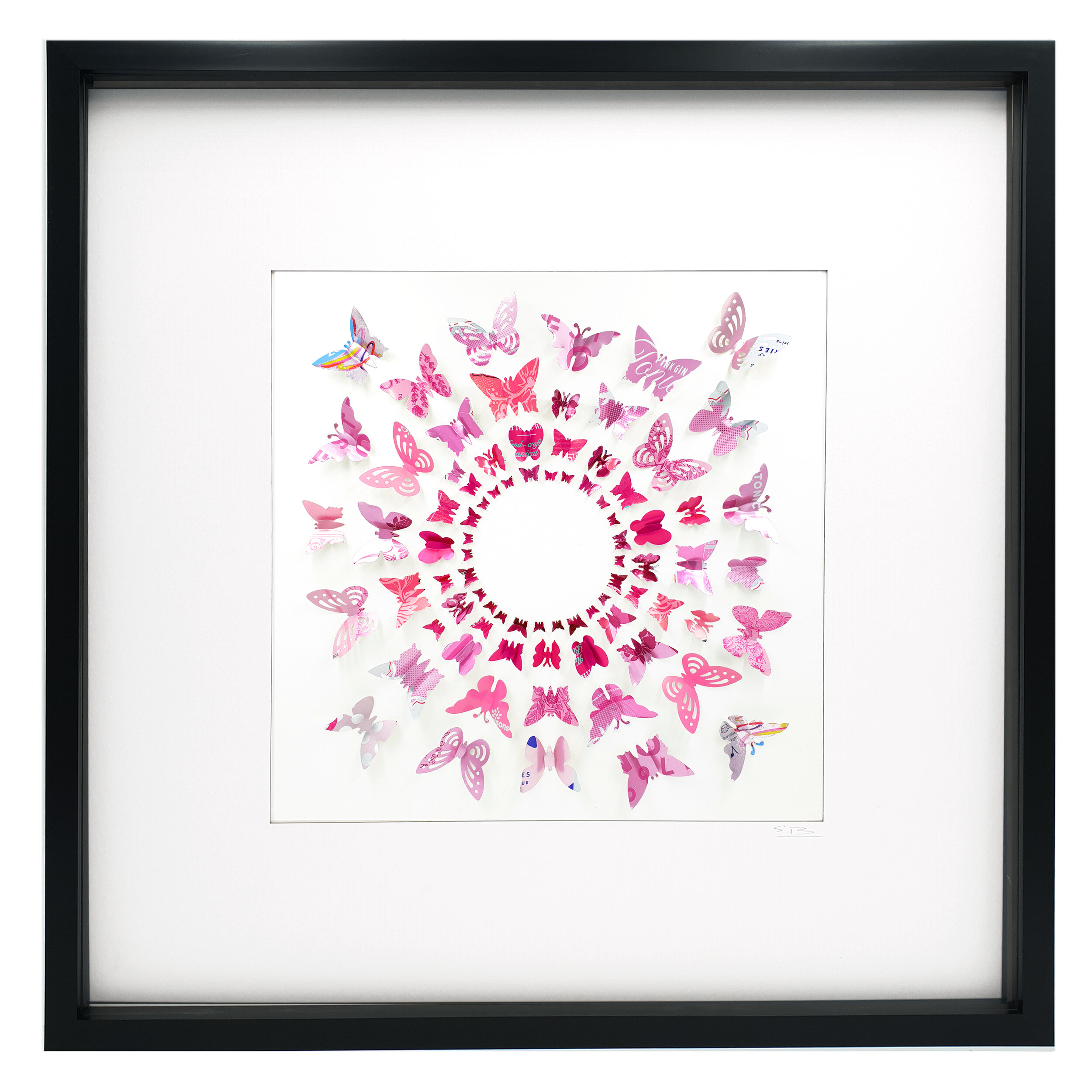 Pink Butterfly Circle 3D creative contemporary house decoration black frame 